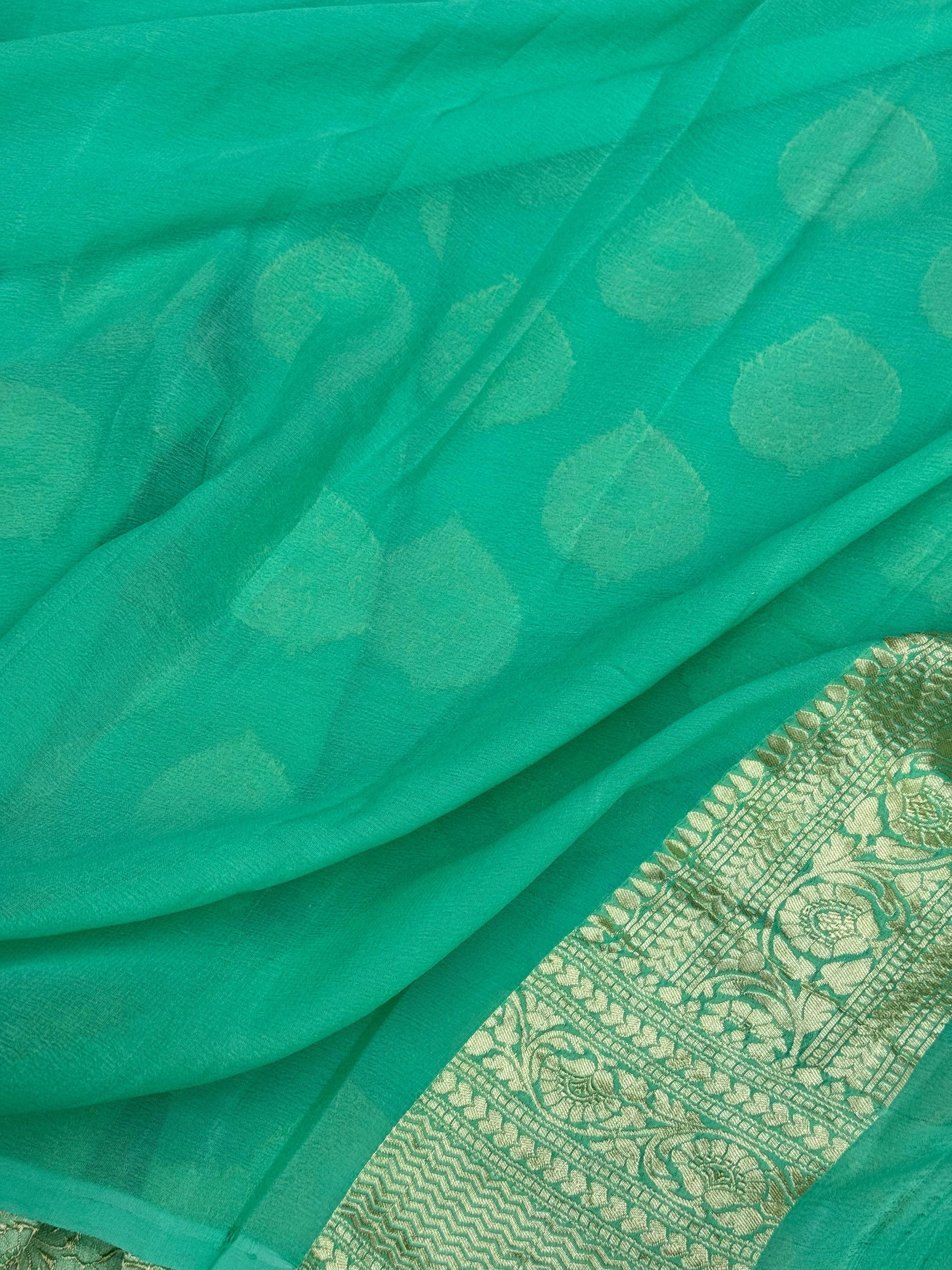 Green Banarasi Pure Handloom Khaddi Georgette Chiffon with Water Zari