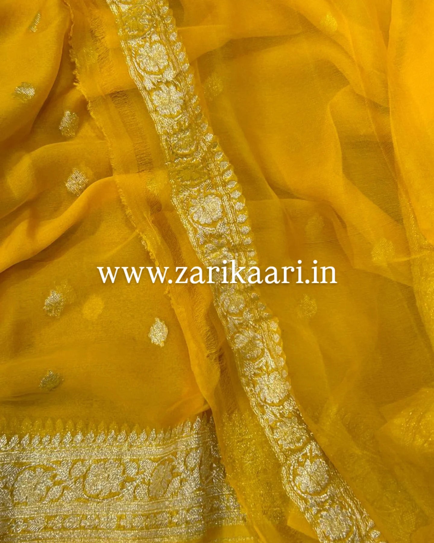 Pure Handloom Georgette Banarasi Saree - Yellow