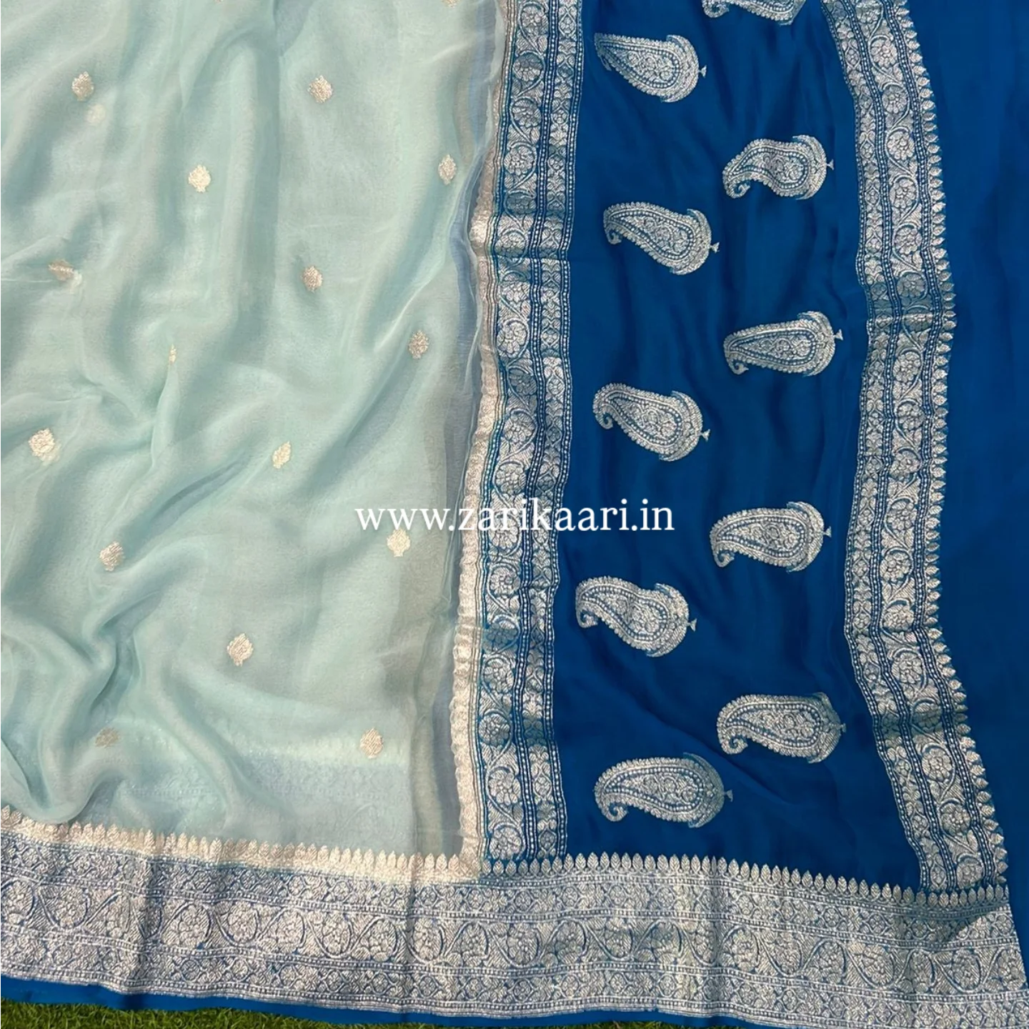 Pure Handloom Georgette Banarasi Saree - Ocean Blue
