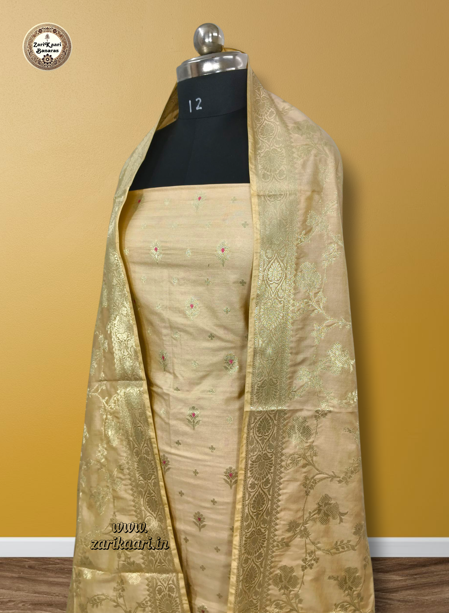 Banarasi Katan Silk Suit Set with Meenedar Dupatta & Plain Shalwar