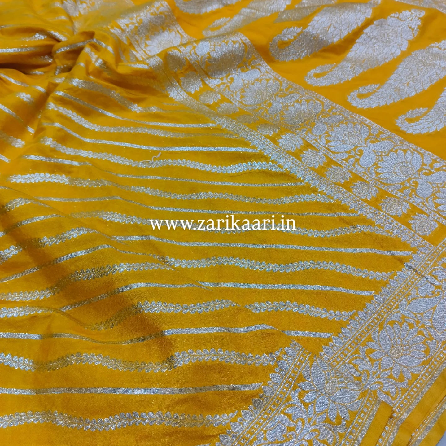 Banarasi Katan Georgette Saree with Watar-Gold Zari. Yellow-Gold