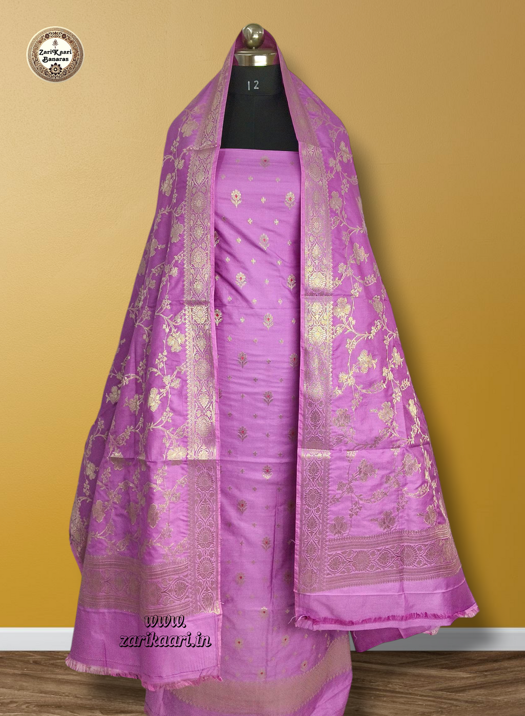 Banarasi Katan Silk Suit Set with Meenedar Dupatta & Plain Shalwar