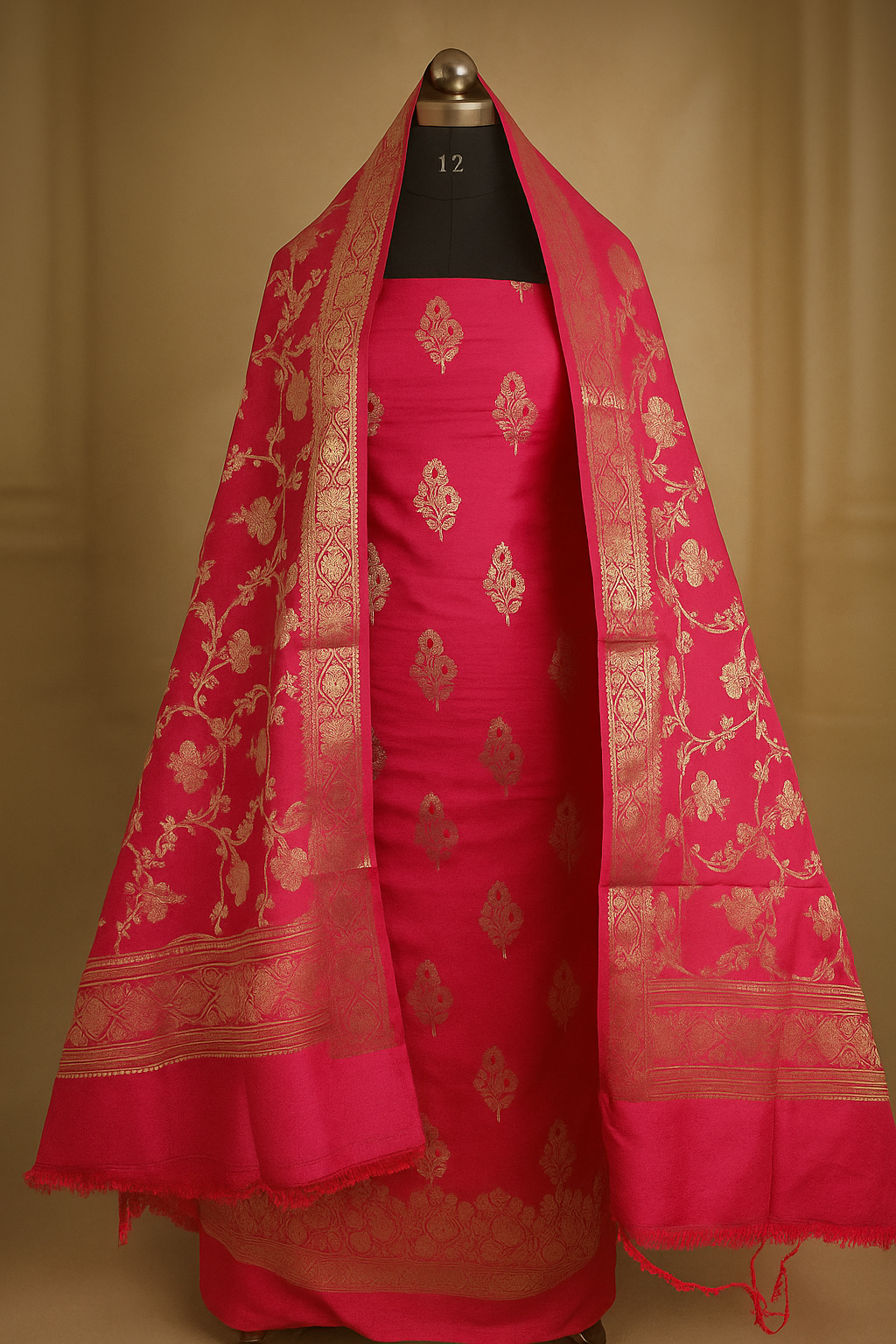 Banarasi Katan Silk Suit Set with Meenedar Dupatta & Plain Shalwar