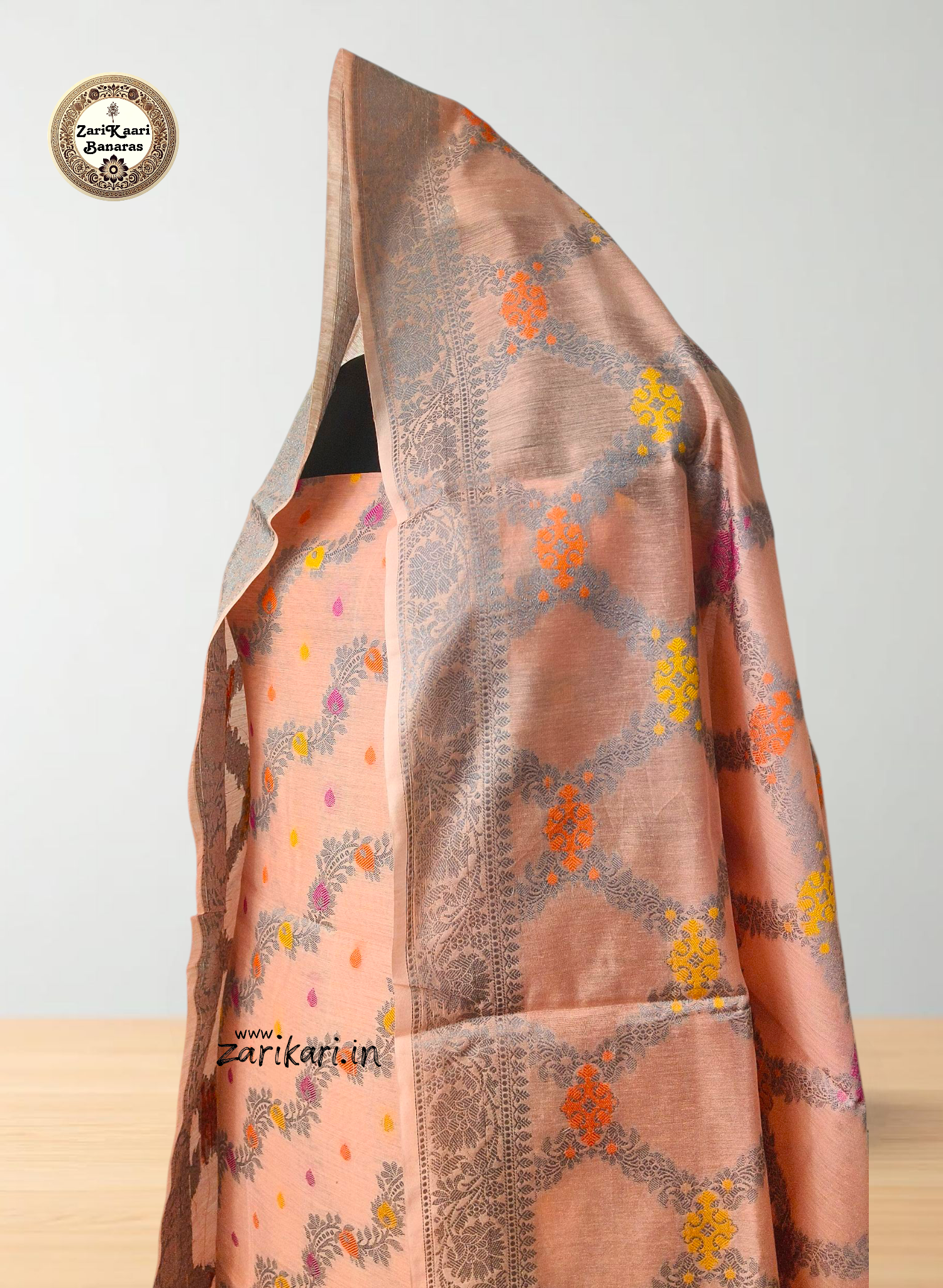 Women's Banarasi Cotton Silk Unstitched Suit Set with Meenedar Dupatta & Bottom (Multicolor Floral, 3-Piece Set)