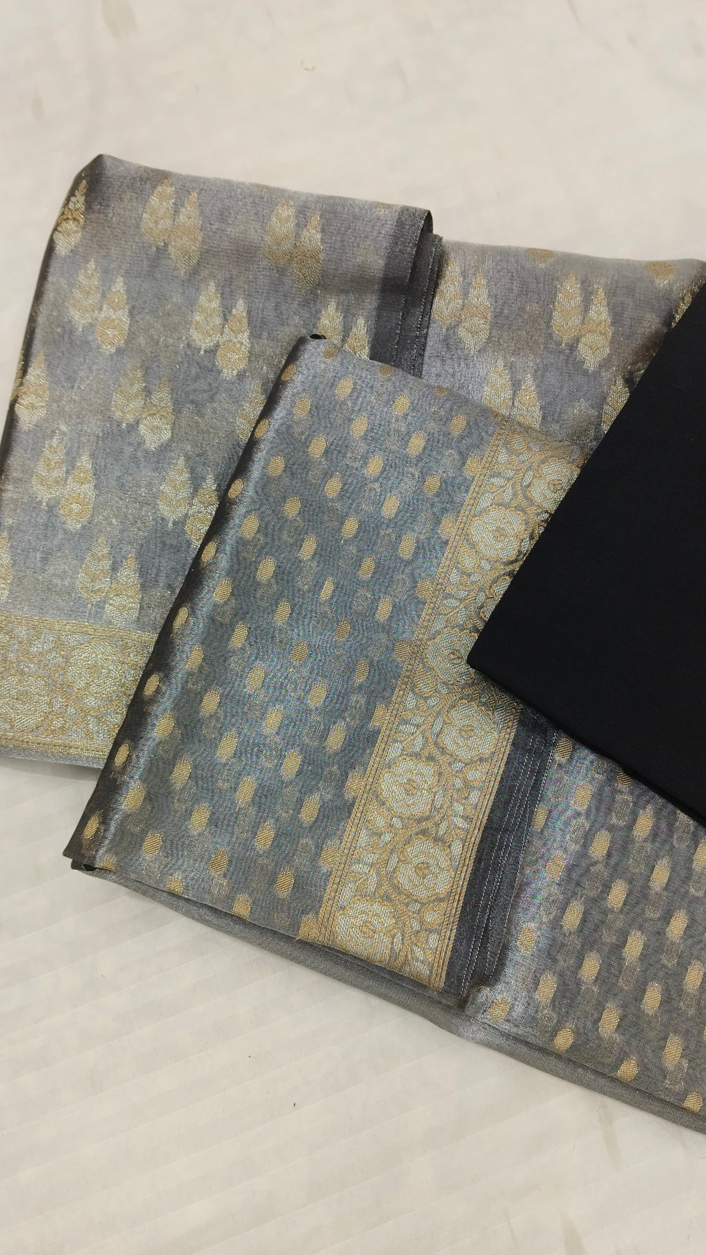 Banarasi Tissue Silk Suit Set with Meenedar Zari Dupatta & Plain Shalwar Boti Work