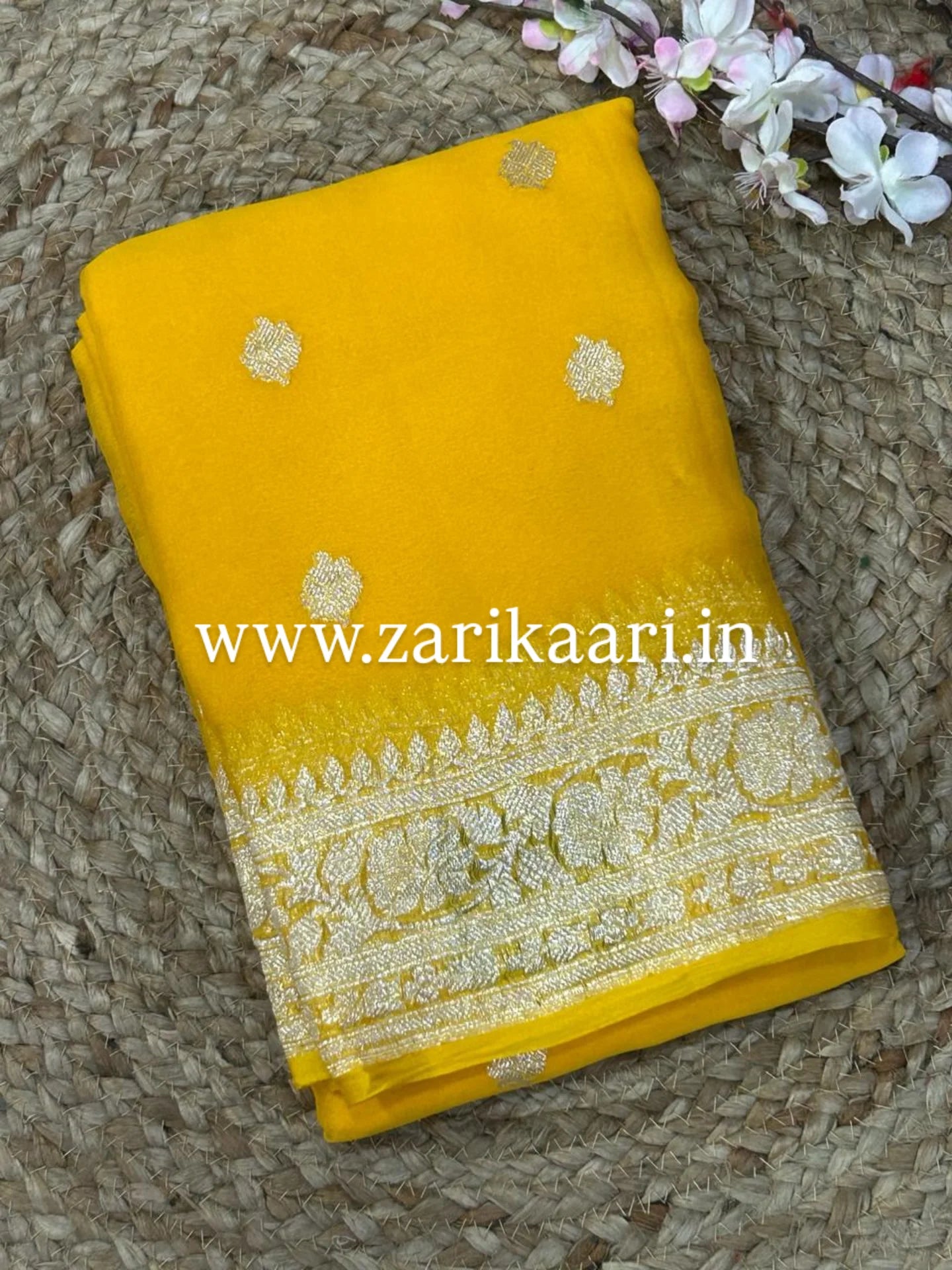 Pure Handloom Georgette Banarasi Saree - Yellow