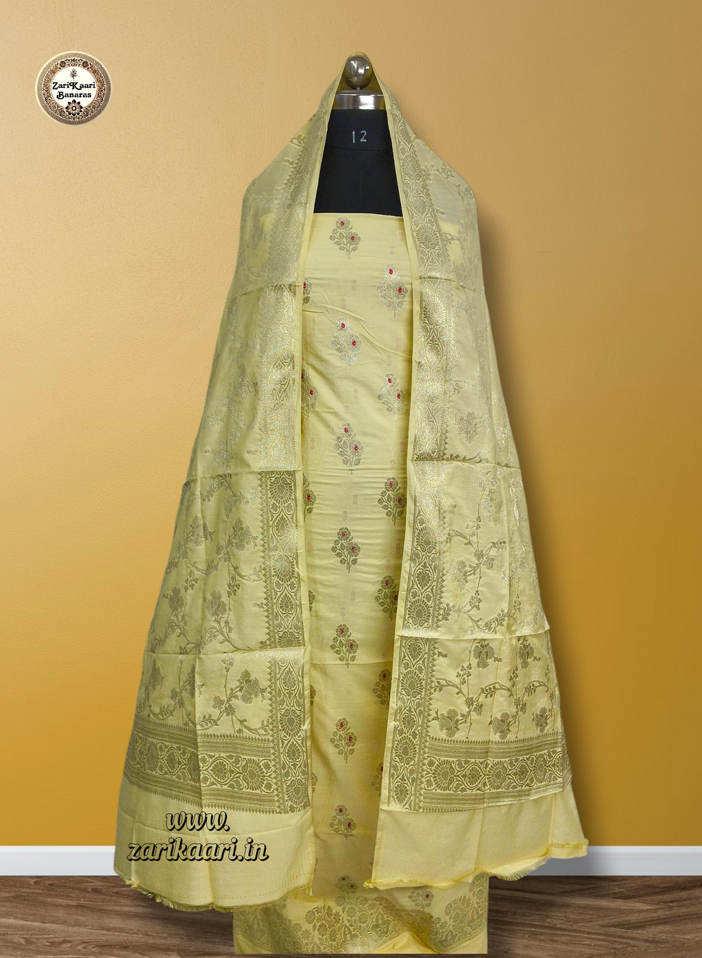 Banarasi Katan Silk Suit Set with Meenedar Dupatta & Plain Shalwar