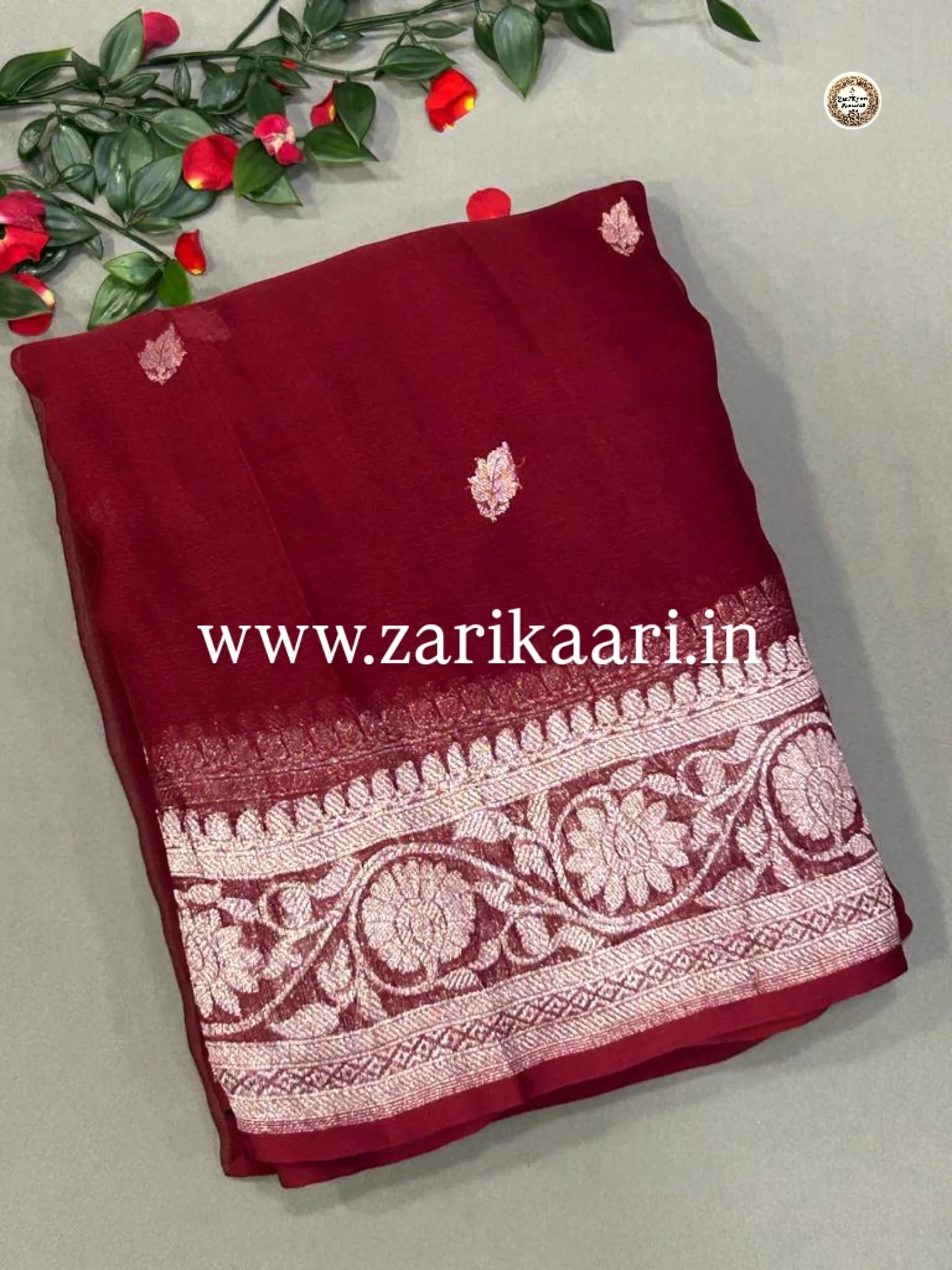 Pure Handloom Georgette Banarasi Saree - Maroon