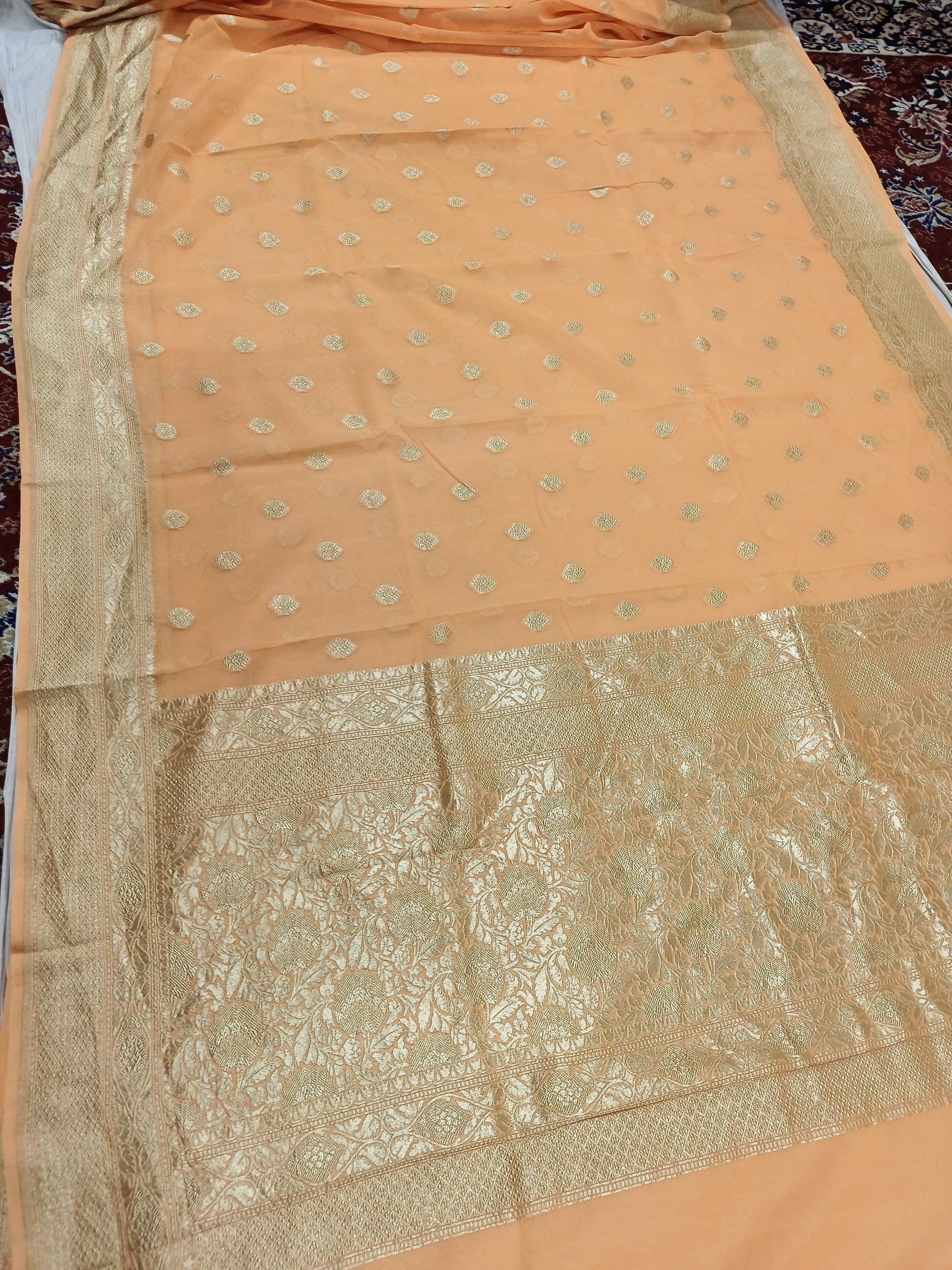 Orange Banarasi Pure Handloom Khaddi Georgette Chiffon with Water Zari