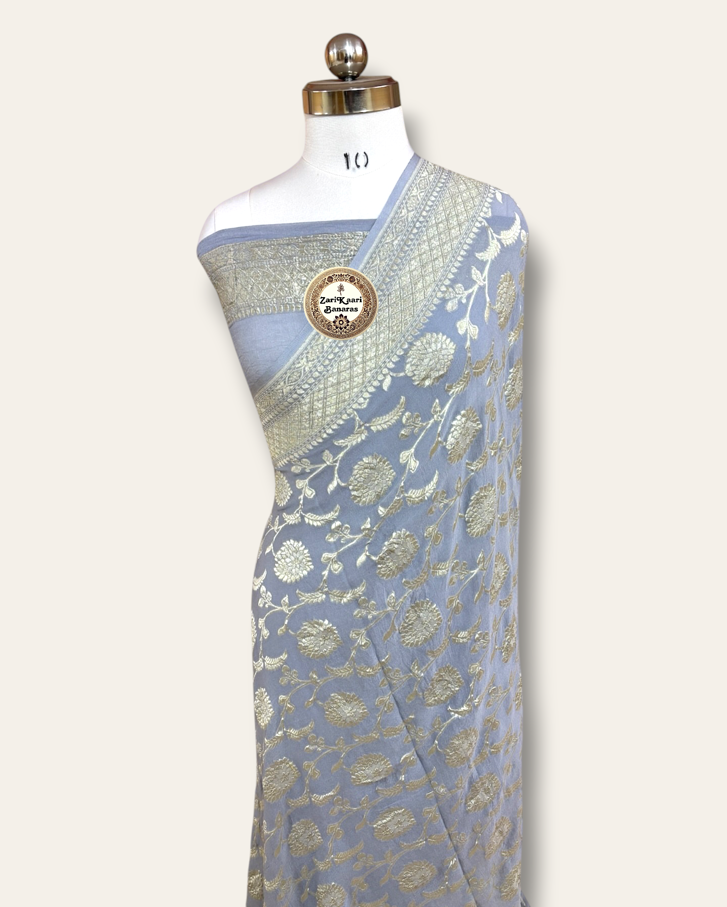 Grey Banarasi Pure Handloom Khaddi Georgette Chiffon with Water Zari