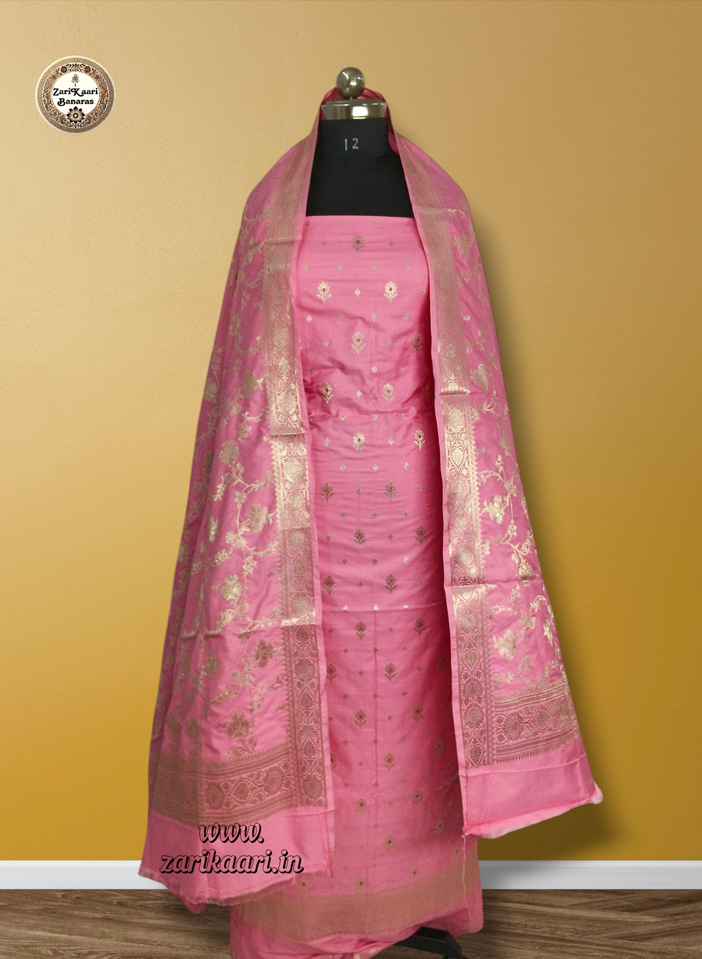 Banarasi Katan Silk Suit Set with Meenedar Dupatta & Plain Shalwar