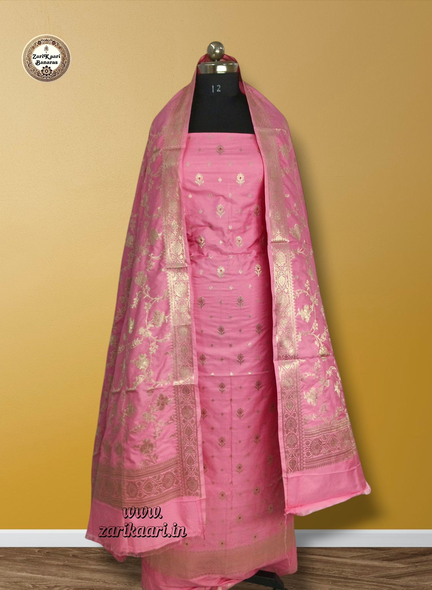 Banarasi Katan Silk Suit Set with Meenedar Dupatta & Plain Shalwar