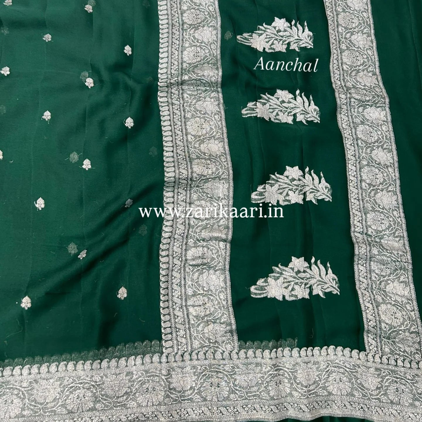 Pure Handloom Georgette Banarasi Saree - Dark Green