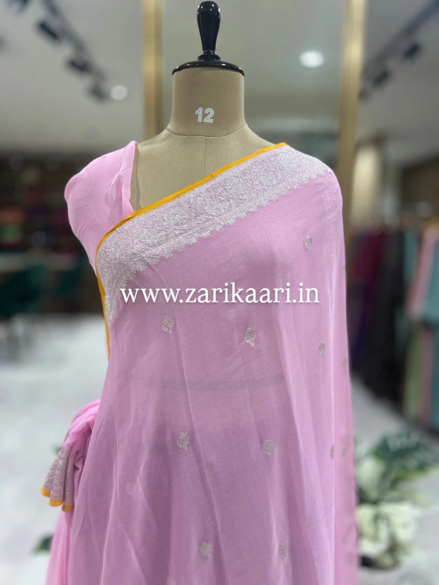 Pure Handloom Georgette Banarasi Saree - Baby-Pink