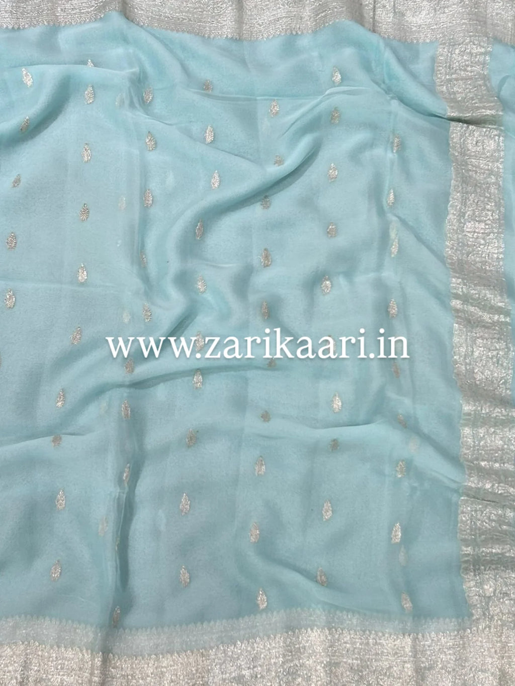 Pure Handloom Georgette Banarasi Saree - Sky-blue