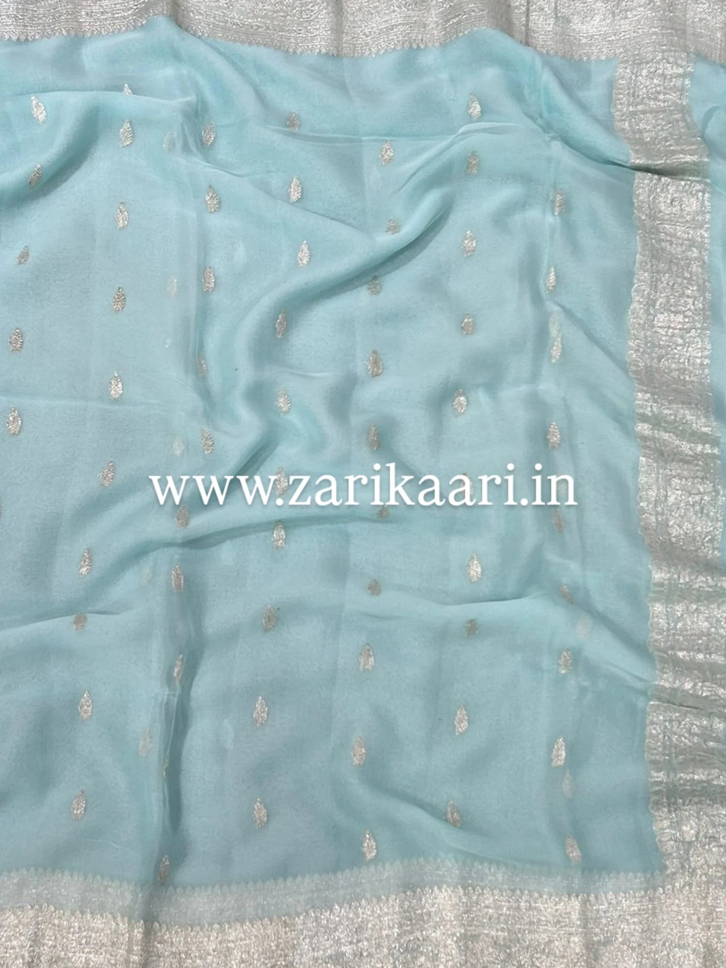 Pure Handloom Georgette Banarasi Saree - Sky-blue