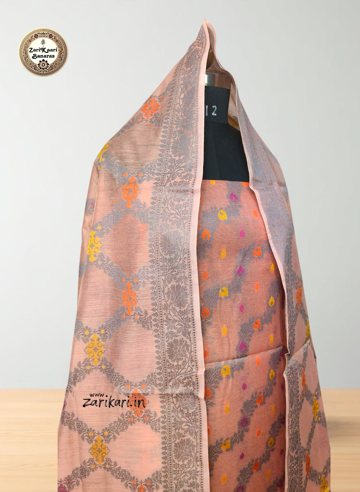 Women's Banarasi Cotton Silk Unstitched Suit Set with Meenedar Dupatta & Bottom (Multicolor Floral, 3-Piece Set)