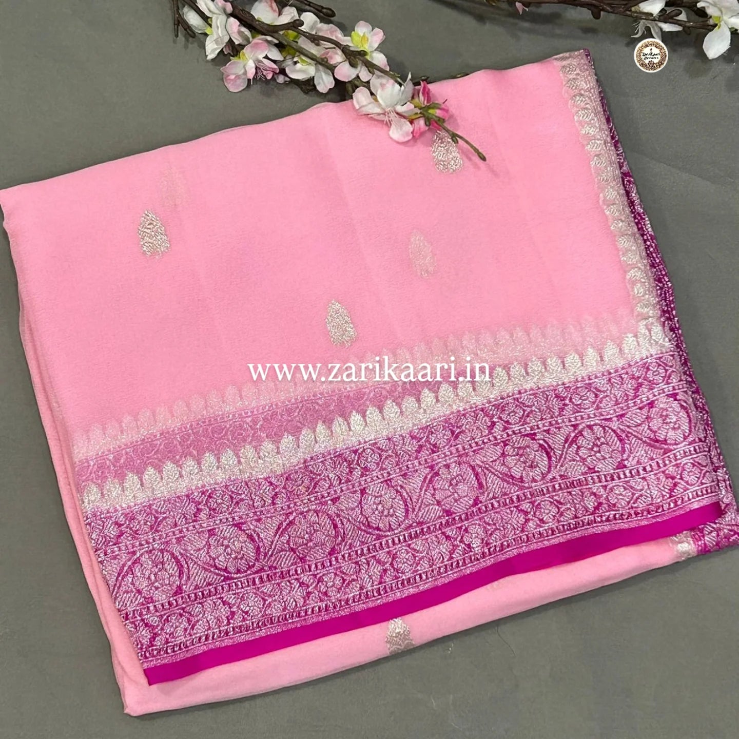 Pure Handloom Georgette Banarasi Saree - Pink