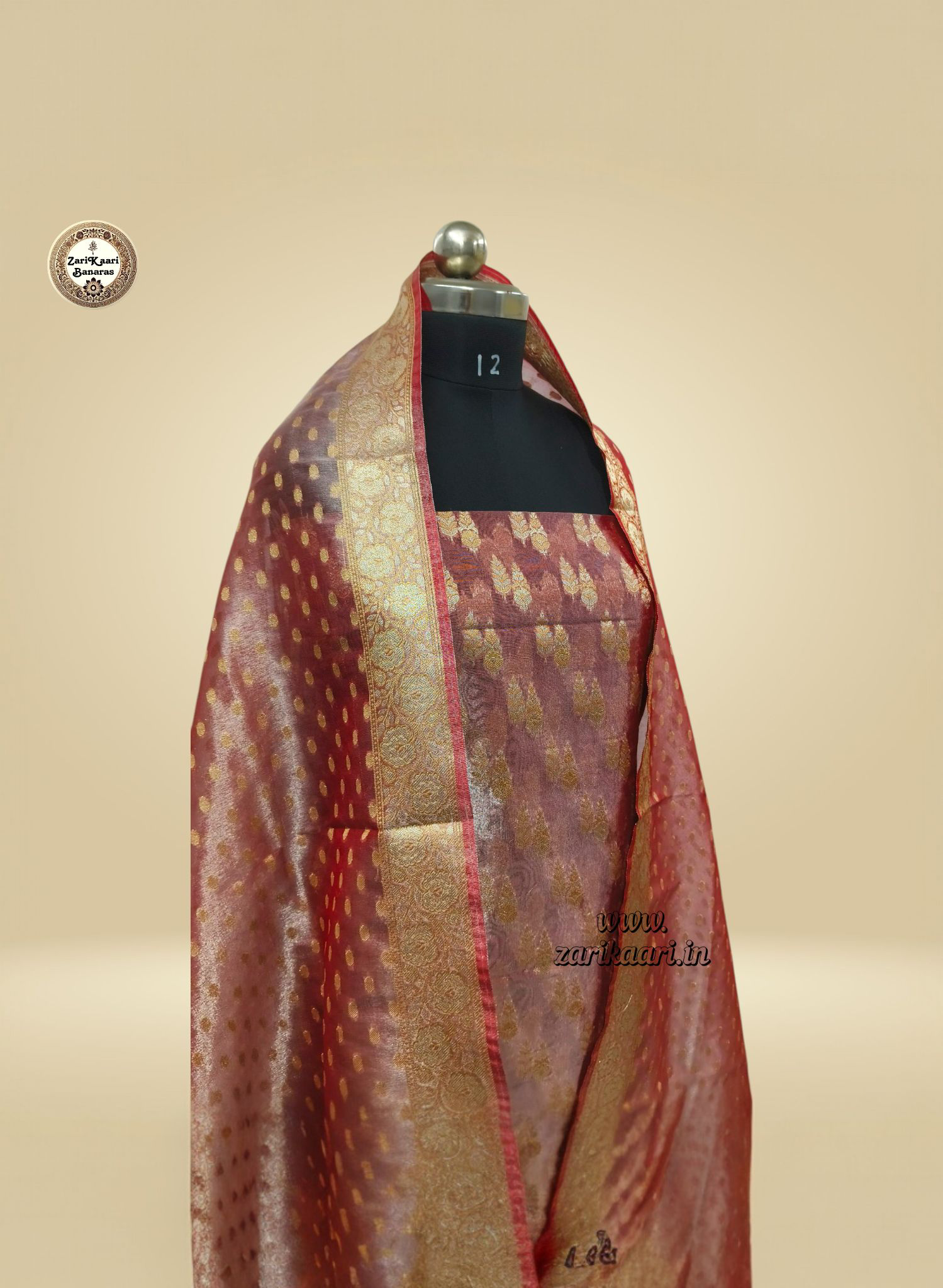 Banarasi Tissue Silk Suit Set with Meenedar Zari Dupatta & Plain Shalwar Boti Work