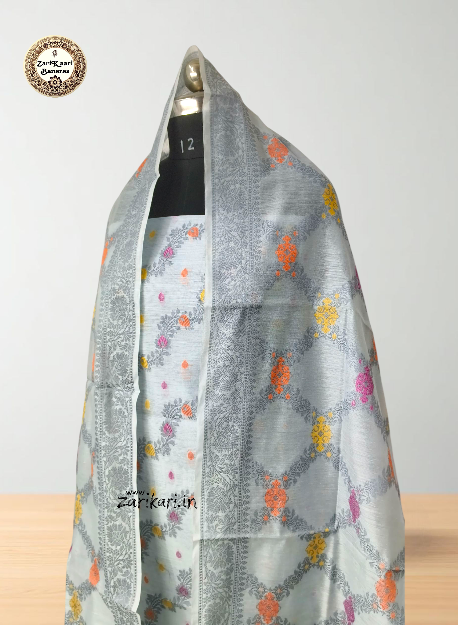 Women's Banarasi Cotton Silk Unstitched Suit Set with Meenedar Dupatta & Bottom (Multicolor Floral, 3-Piece Set)