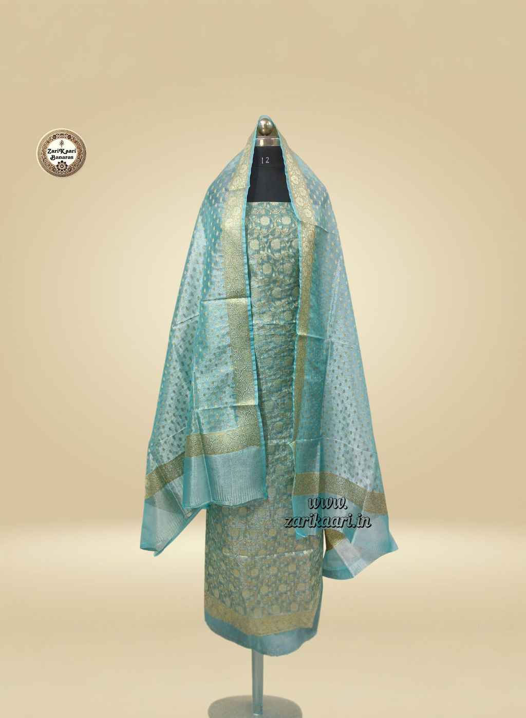 Banarasi Tissue Silk Suit Set with Meenedar Zari Dupatta & Plain Shalwar Jaal Work