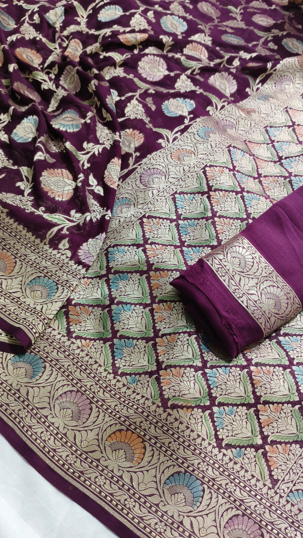 Banarasi Pure Handloom Khaddi Georgette Chiffon with Water Zari