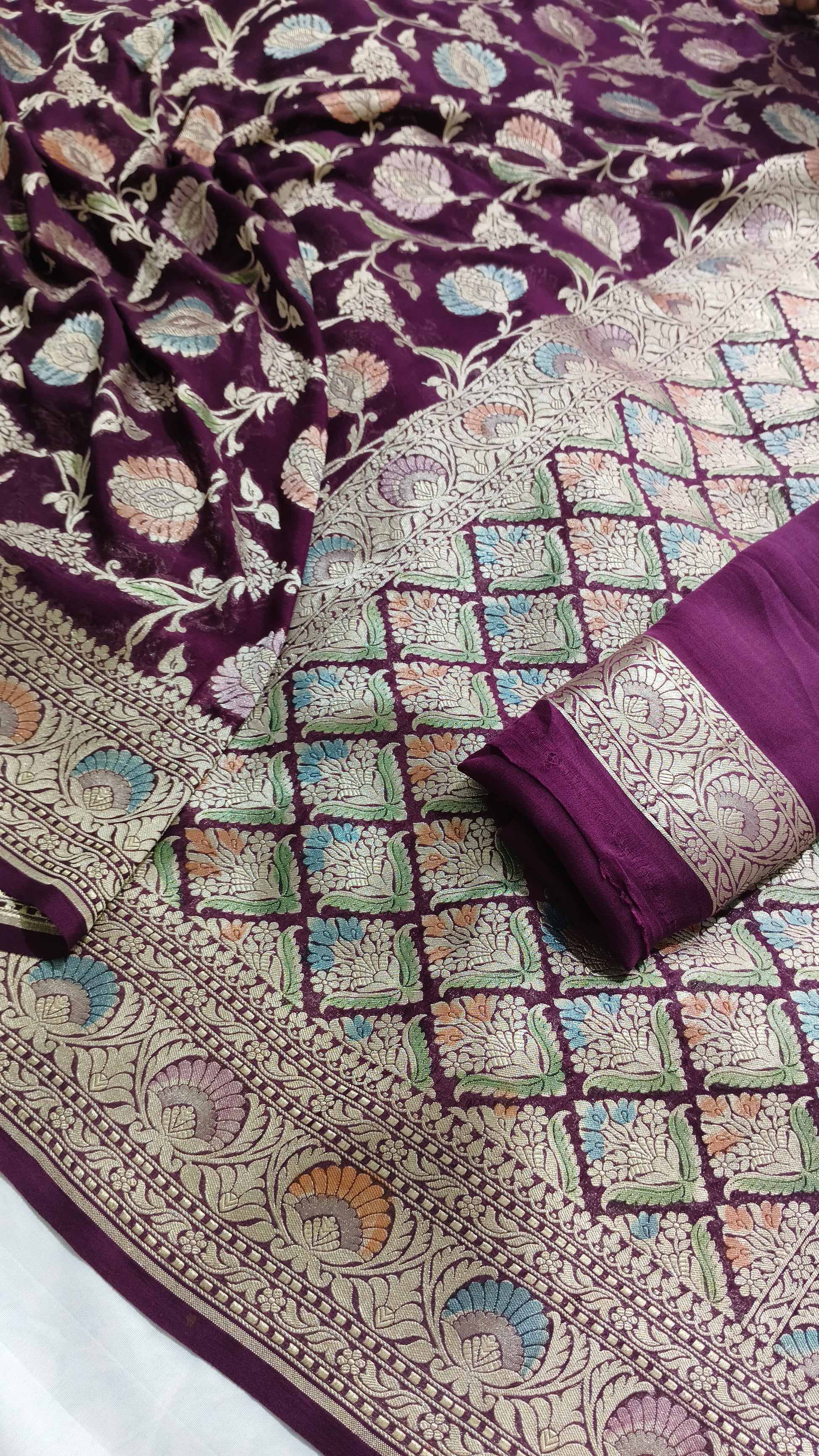 Banarasi Pure Handloom Khaddi Georgette Chiffon with Water Zari