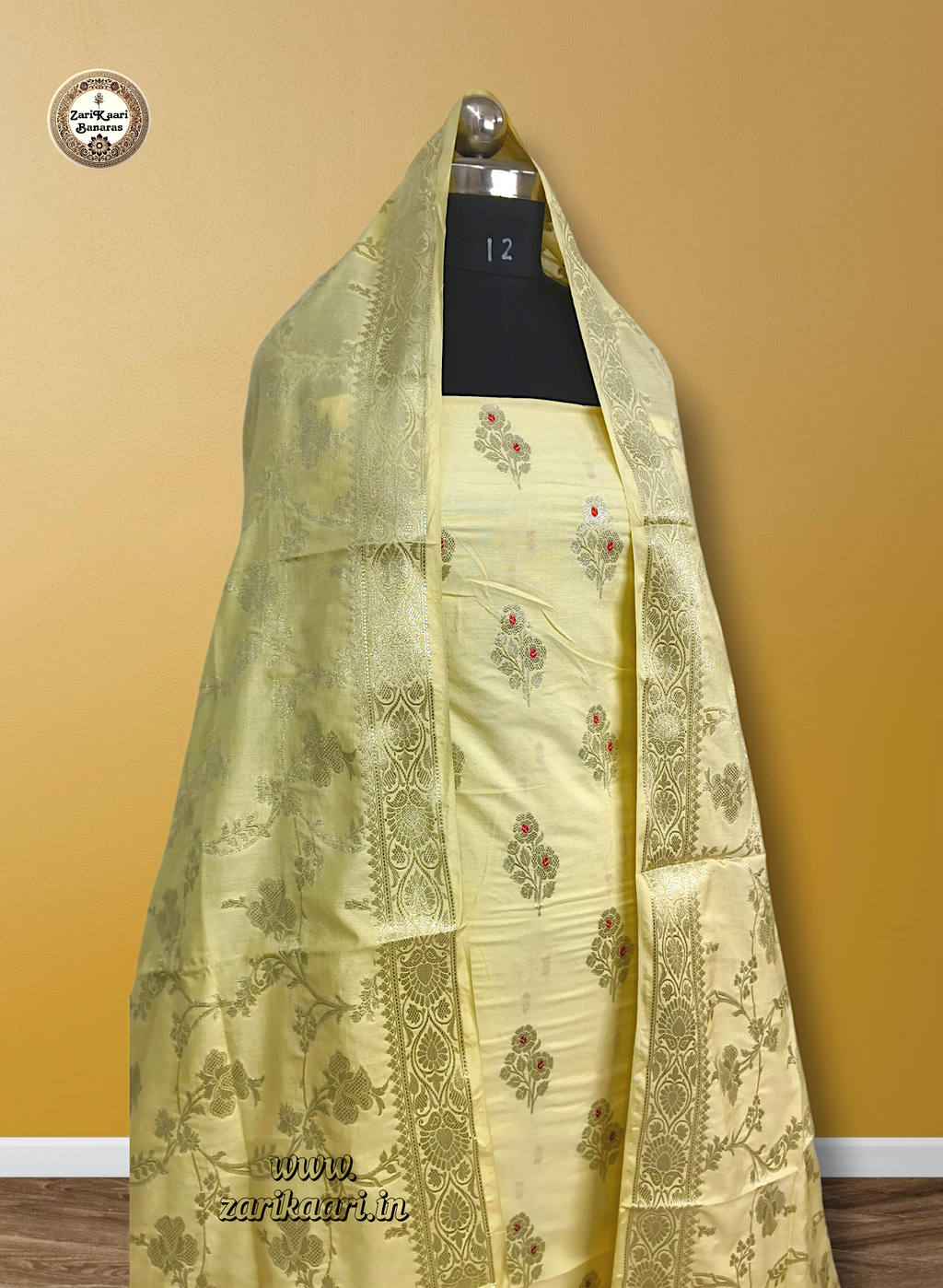 Banarasi Katan Silk Suit Set with Meenedar Dupatta & Plain Shalwar