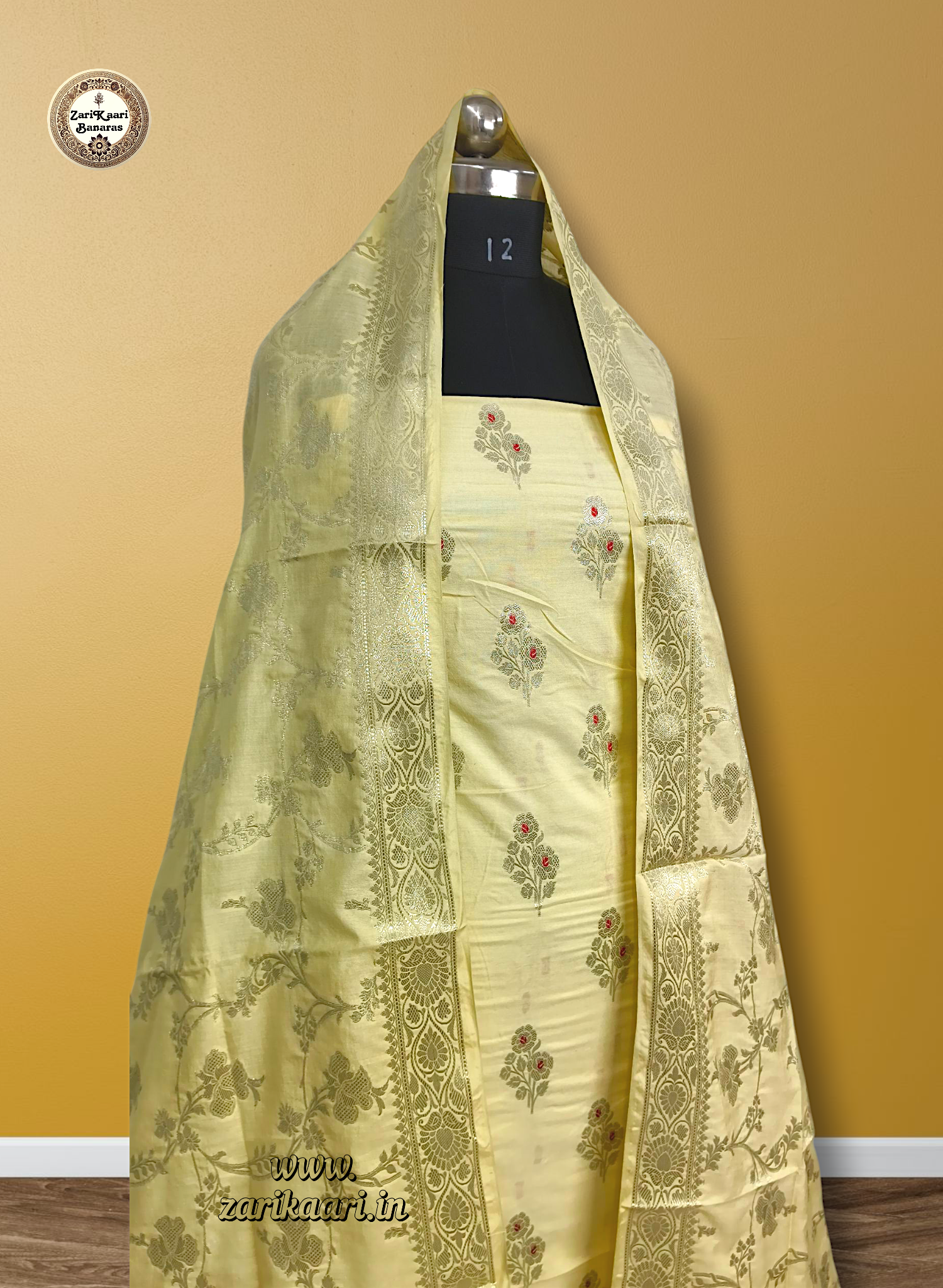 Banarasi Katan Silk Suit Set with Meenedar Dupatta & Plain Shalwar