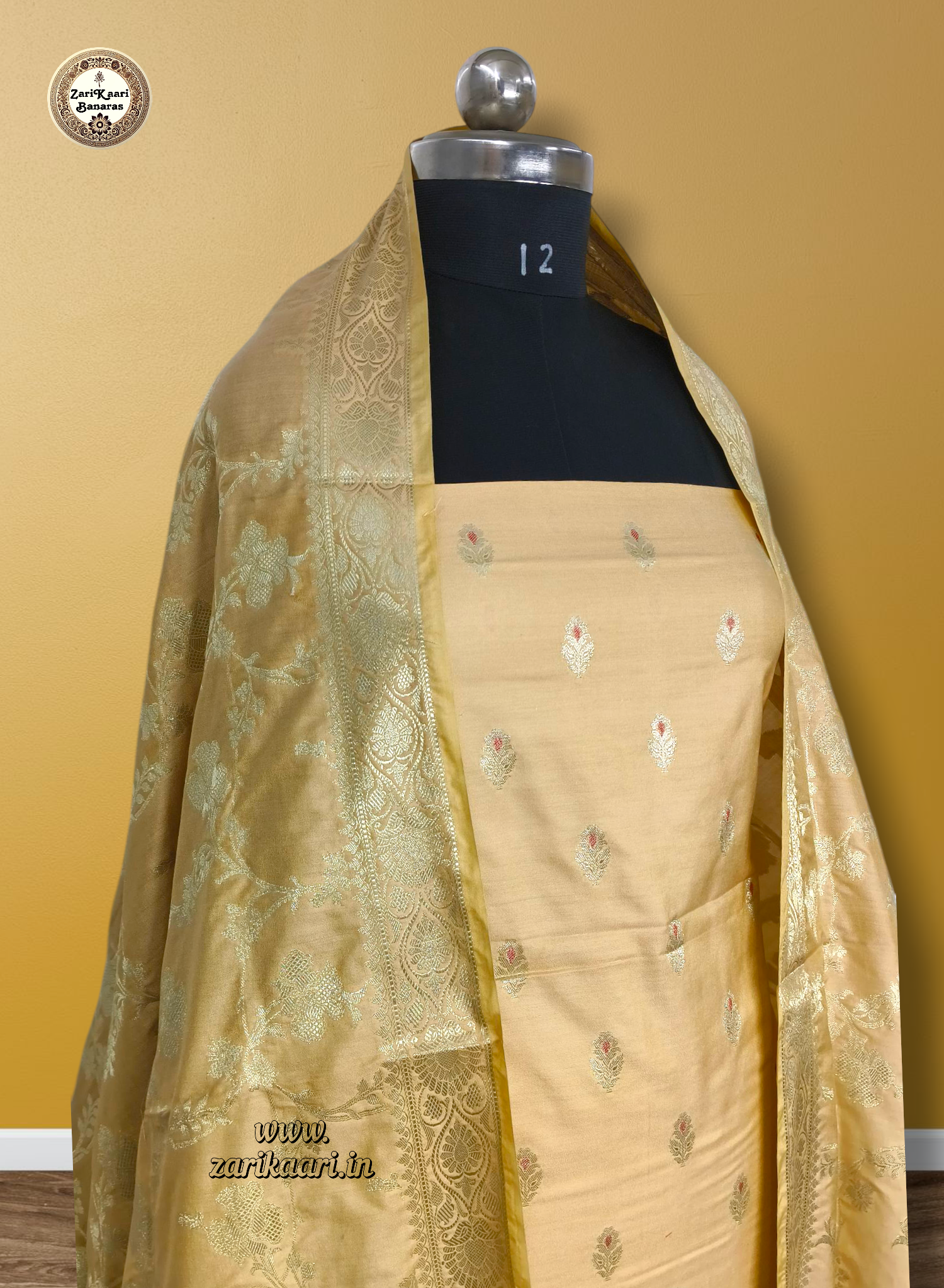 Banarasi Katan Silk Suit Set with Meenedar Dupatta & Plain Shalwar