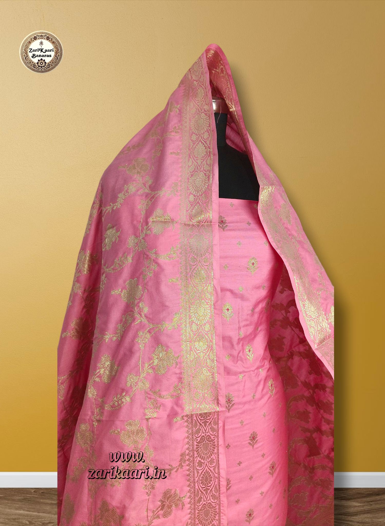 Banarasi Katan Silk Suit Set with Meenedar Dupatta & Plain Shalwar