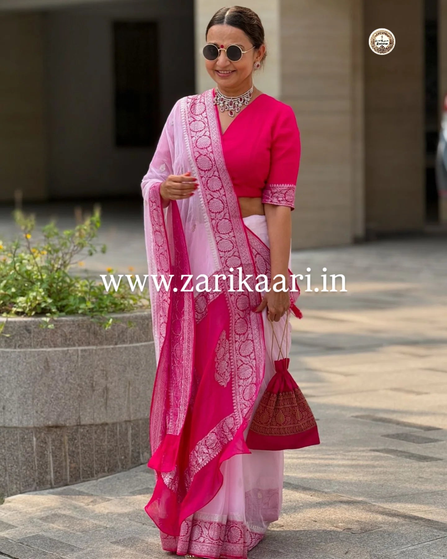 Pure Handloom Georgette Banarasi Saree - Baby-Pink