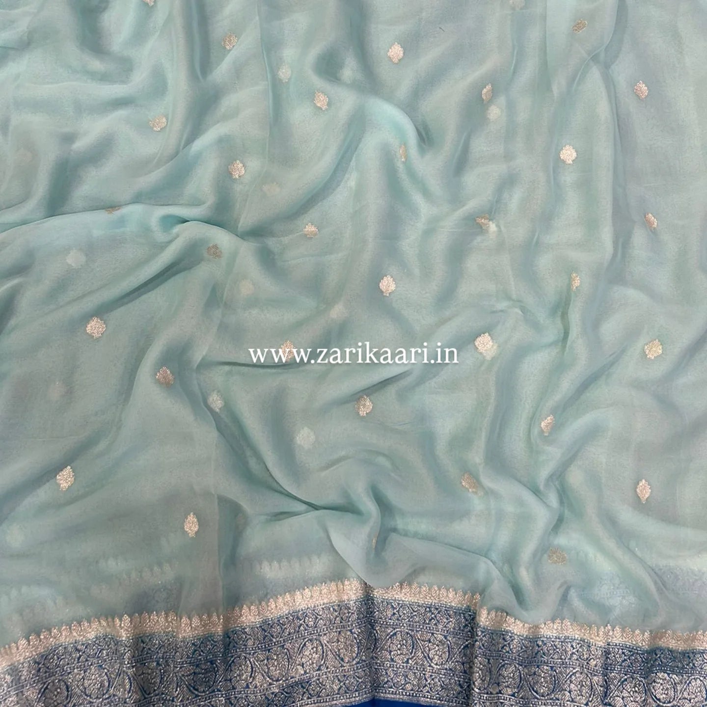 Pure Handloom Georgette Banarasi Saree - Ocean Blue