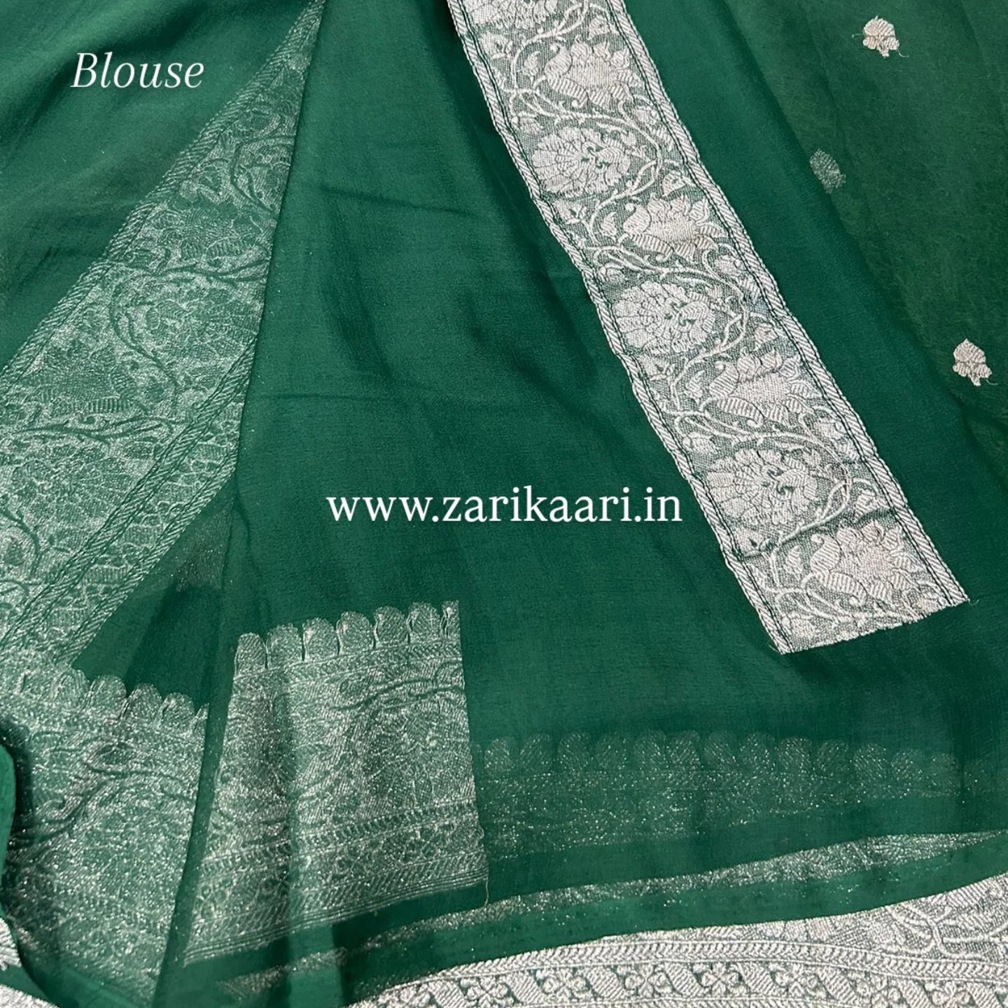 Pure Handloom Georgette Banarasi Saree - Dark Green