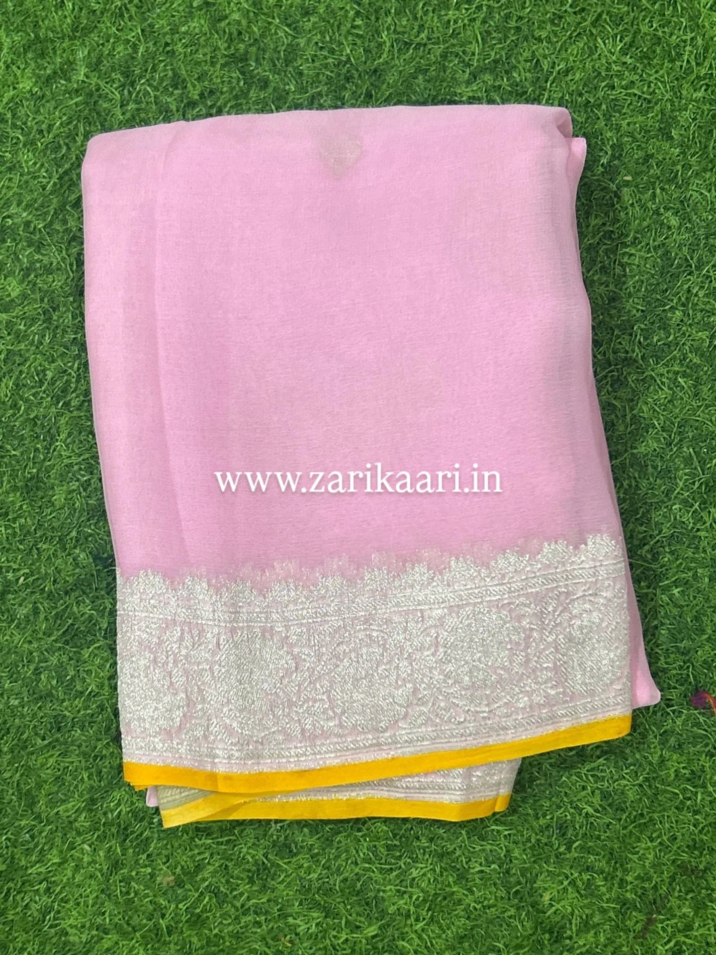 Pure Handloom Georgette Banarasi Saree - Baby-Pink