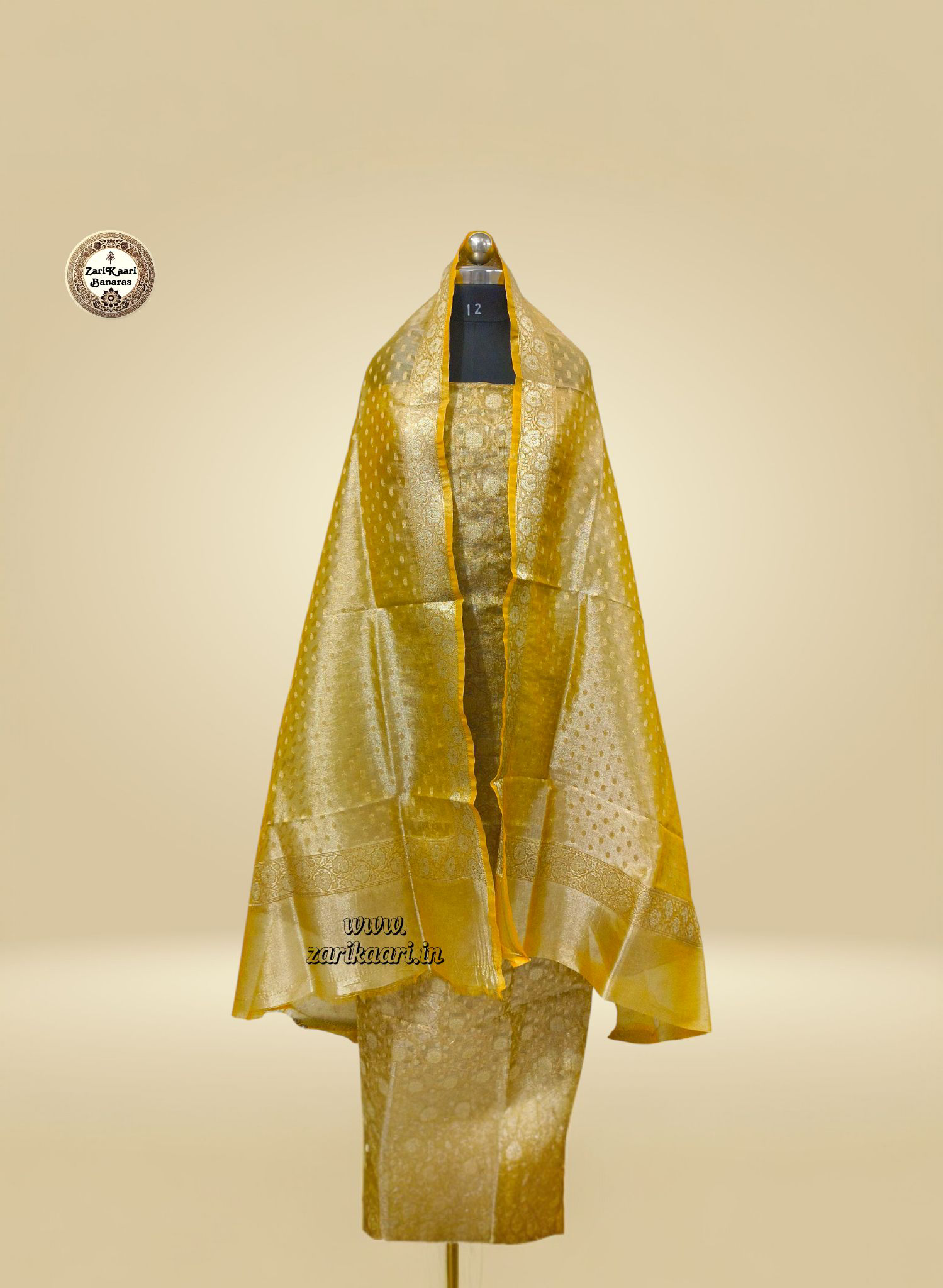 Banarasi Tissue Silk Suit Set with Meenedar Zari Dupatta & Plain Shalwar Jaal Work