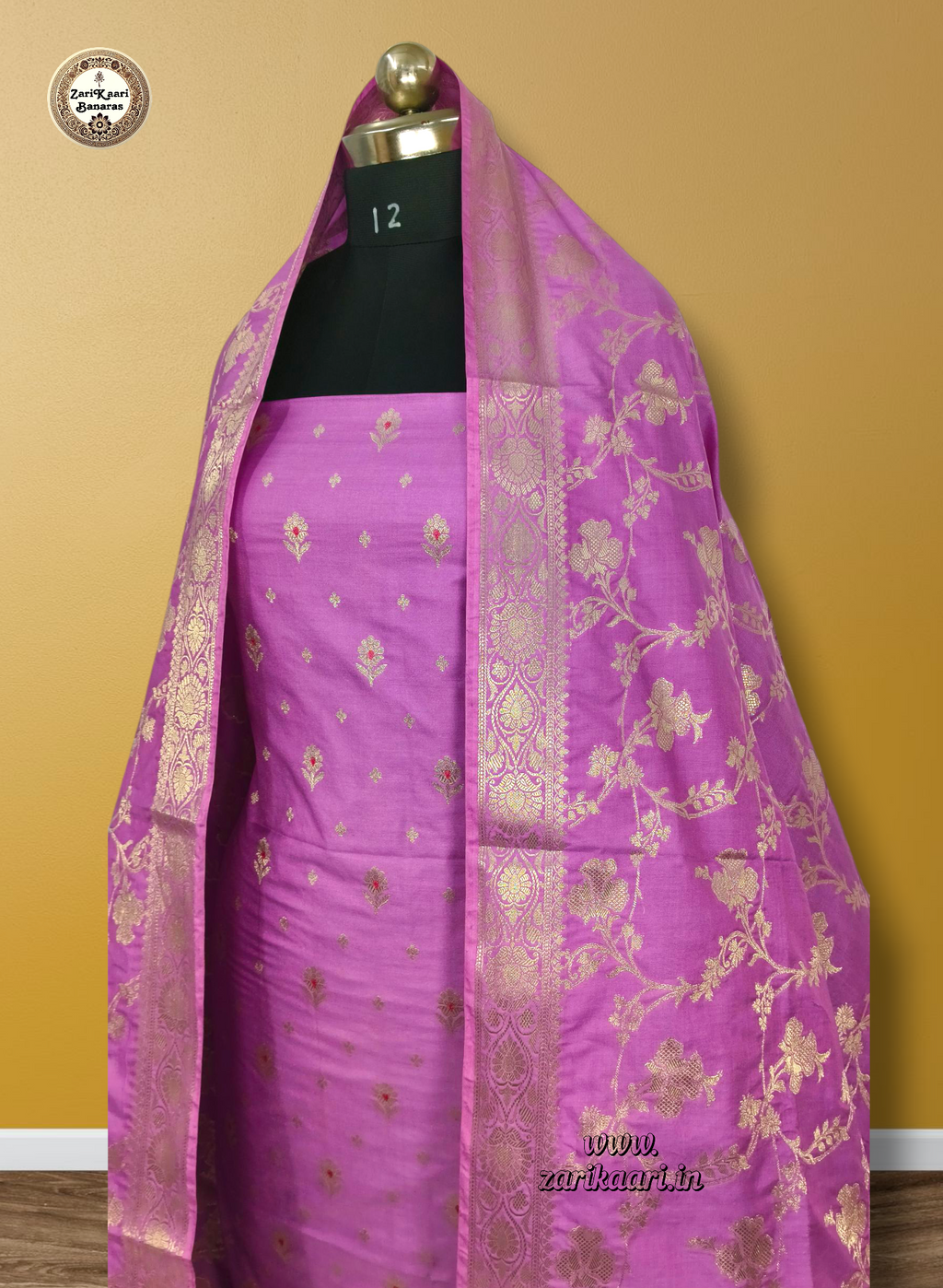 Banarasi Katan Silk Suit Set with Meenedar Dupatta & Plain Shalwar