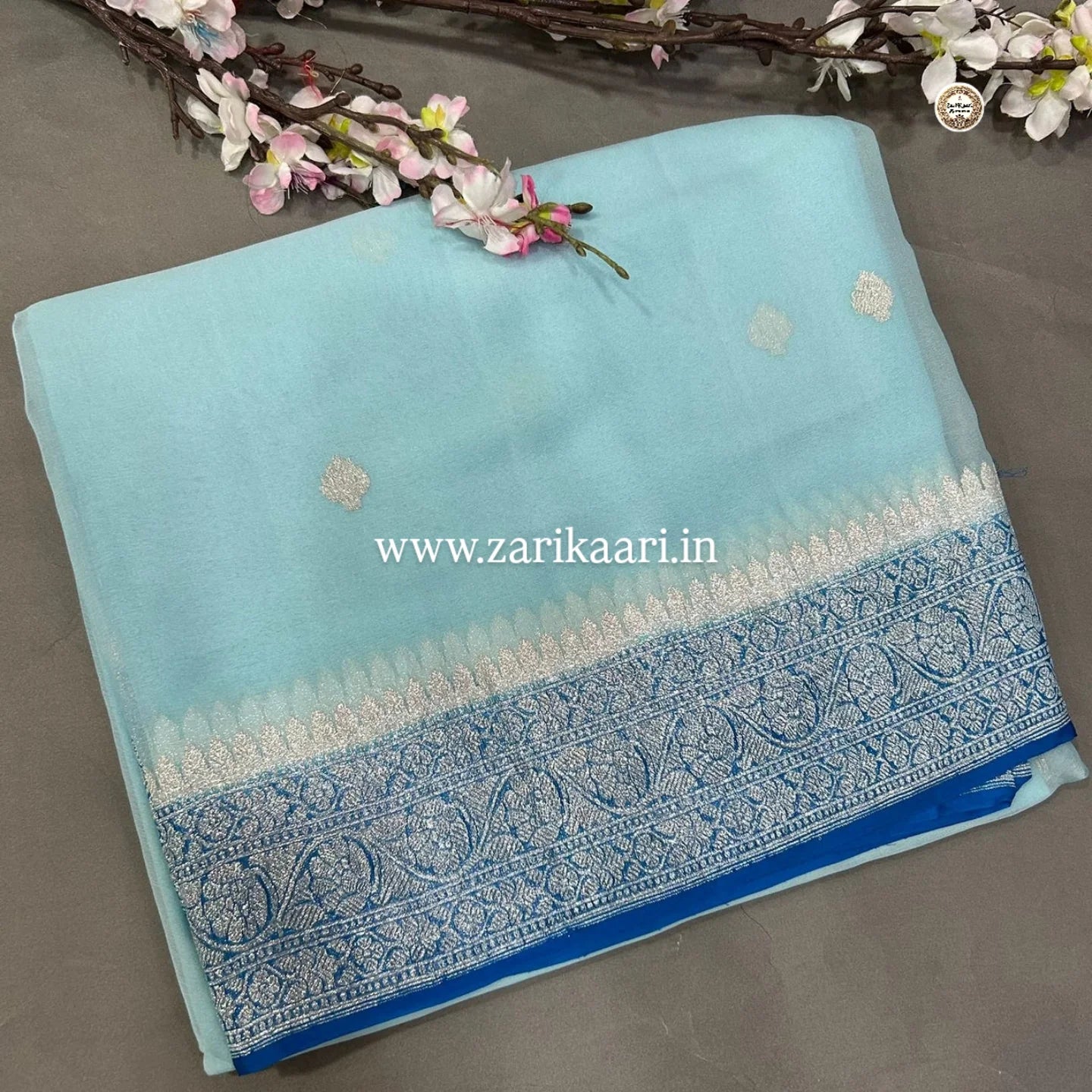 Pure Handloom Georgette Banarasi Saree - Ocean Blue