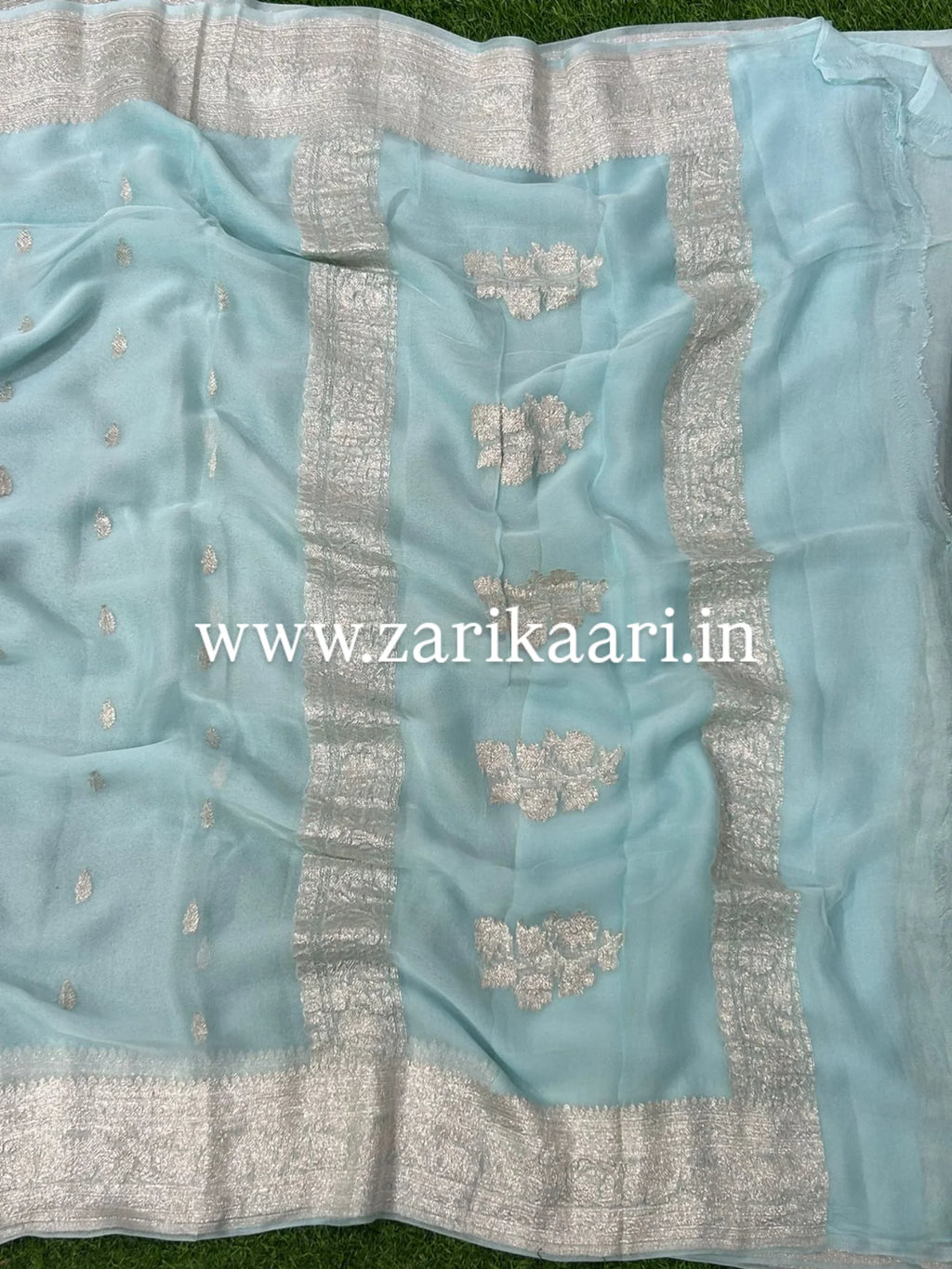 Pure Handloom Georgette Banarasi Saree - Sky-blue