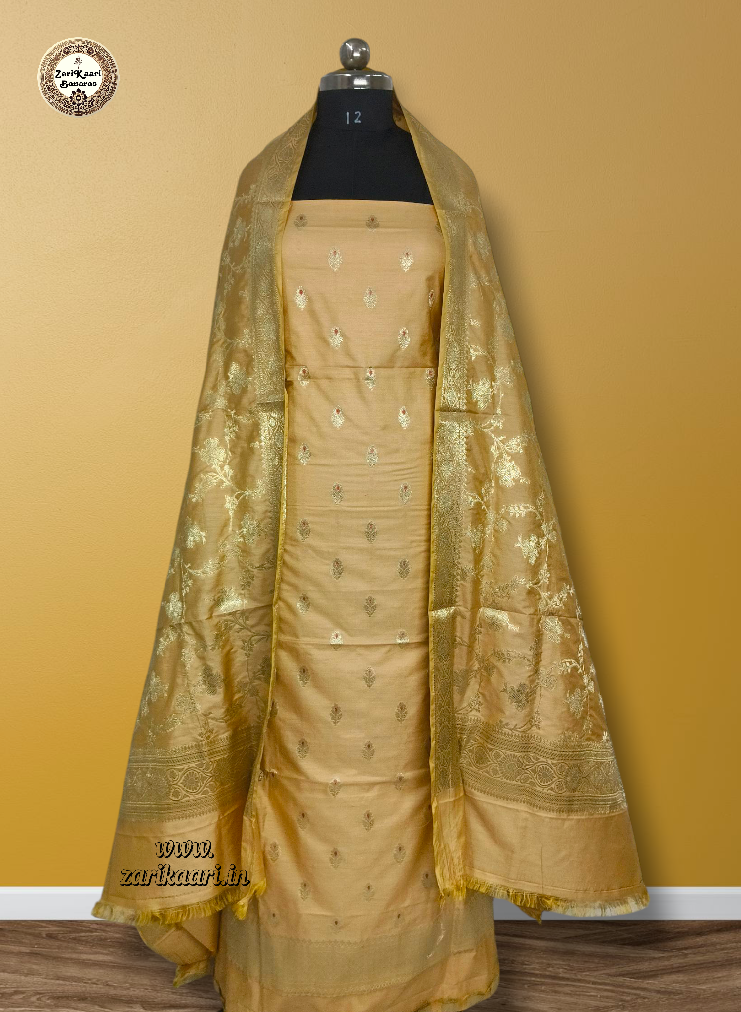 Banarasi Katan Silk Suit Set with Meenedar Dupatta & Plain Shalwar