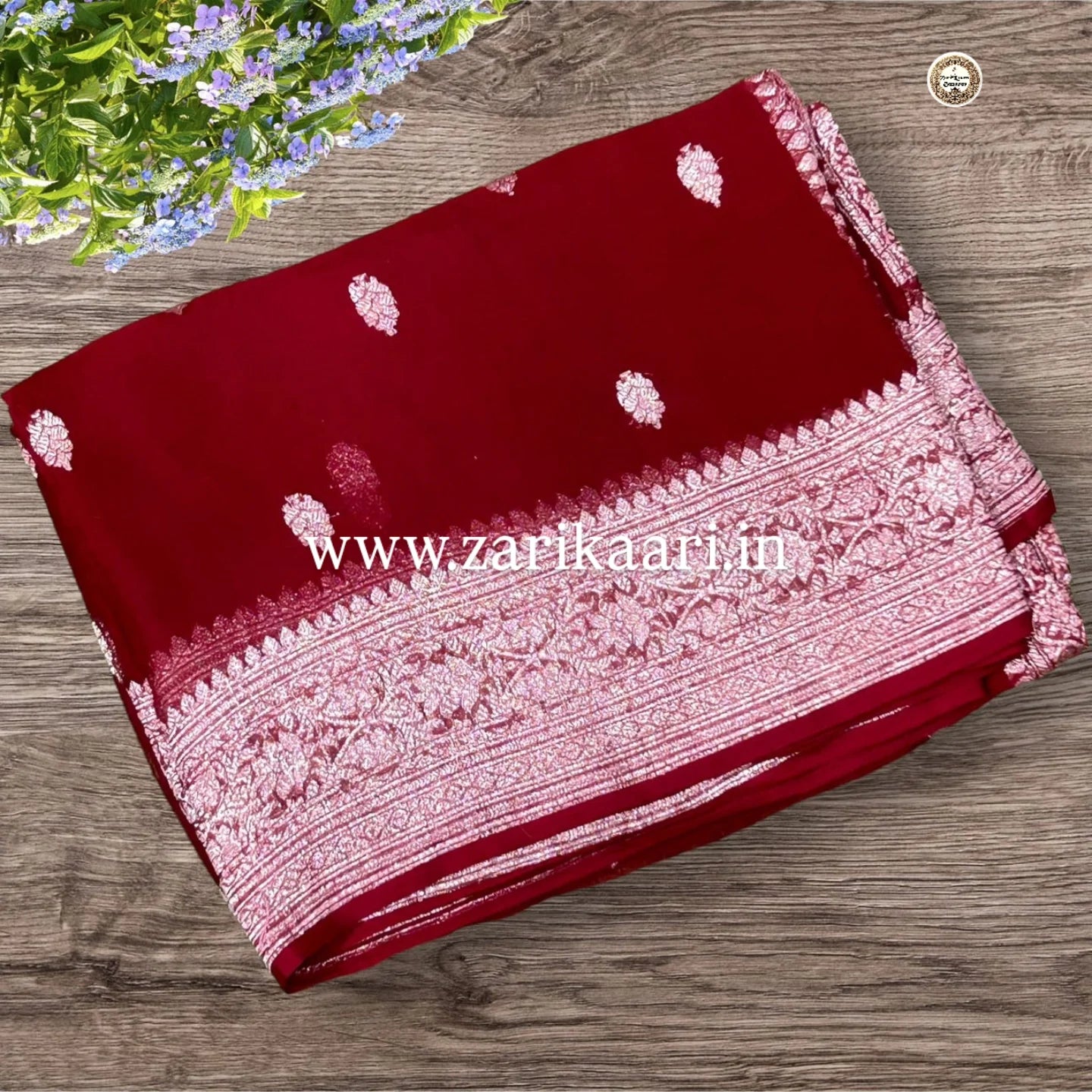 Pure Handloom Georgette Banarasi Saree - Maroon
