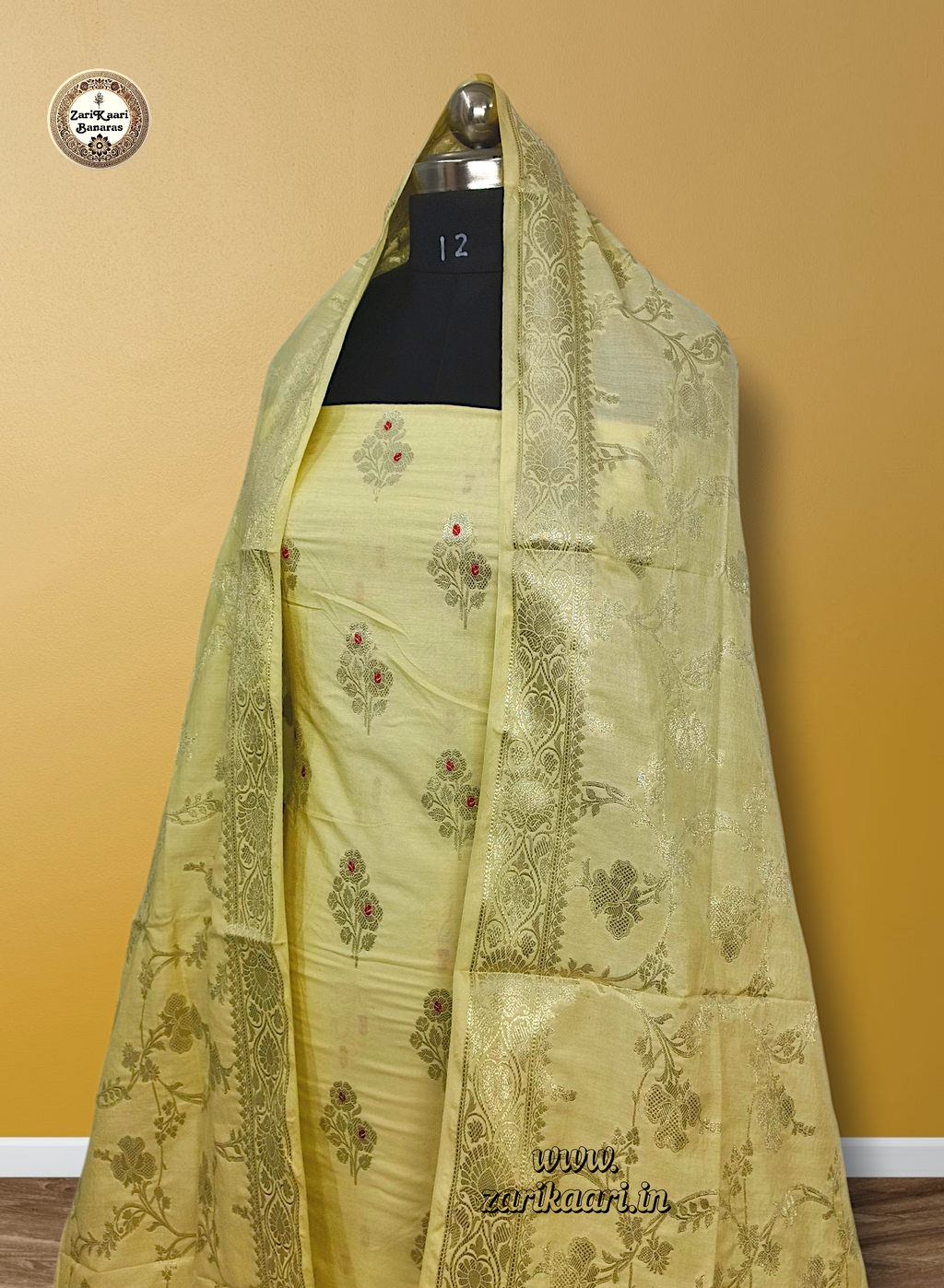 Banarasi Katan Silk Suit Set with Meenedar Dupatta & Plain Shalwar
