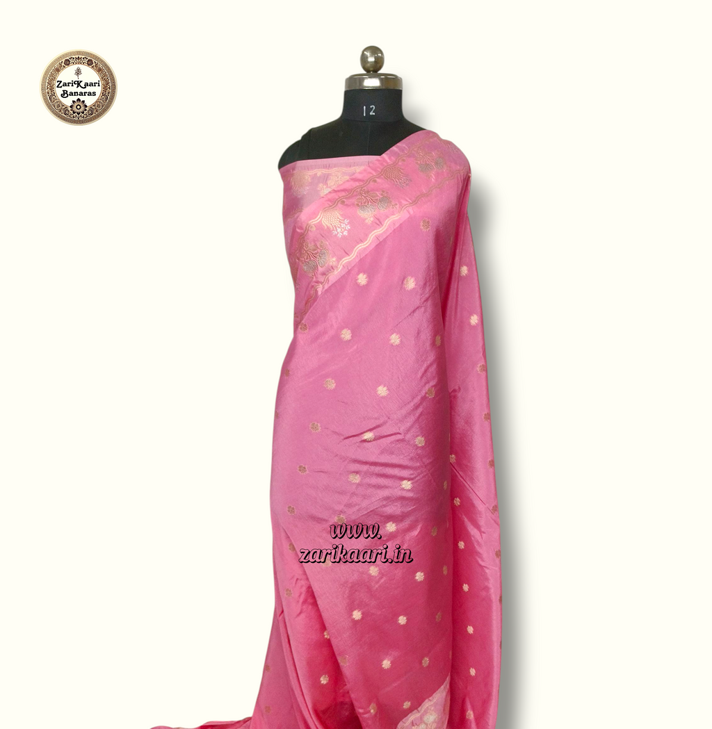 Pink Banarasi Raw Mango Silk With Sona Ropa Zari Work