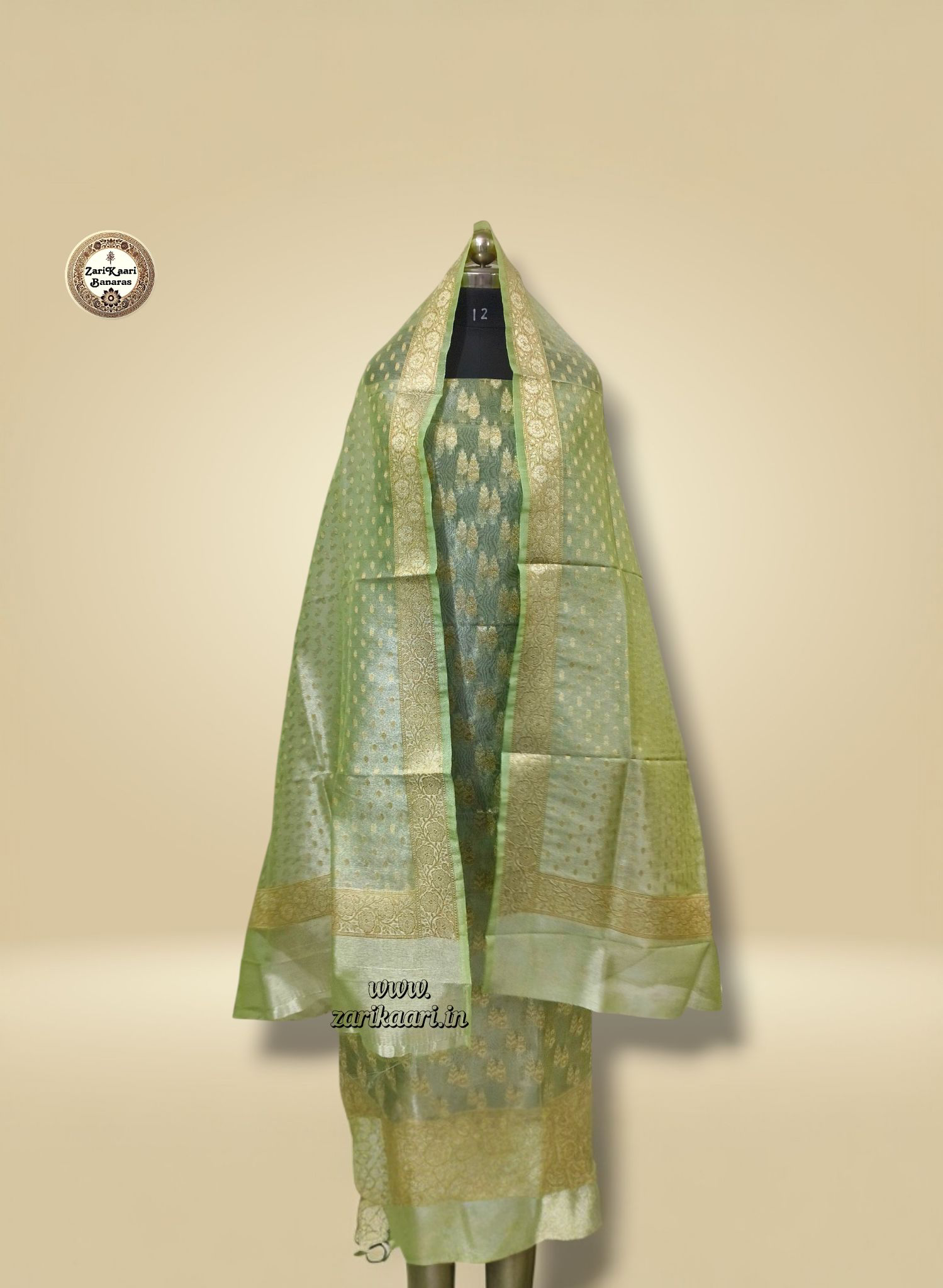 Banarasi Tissue Silk Suit Set with Meenedar Zari Dupatta & Plain Shalwar Boti Work