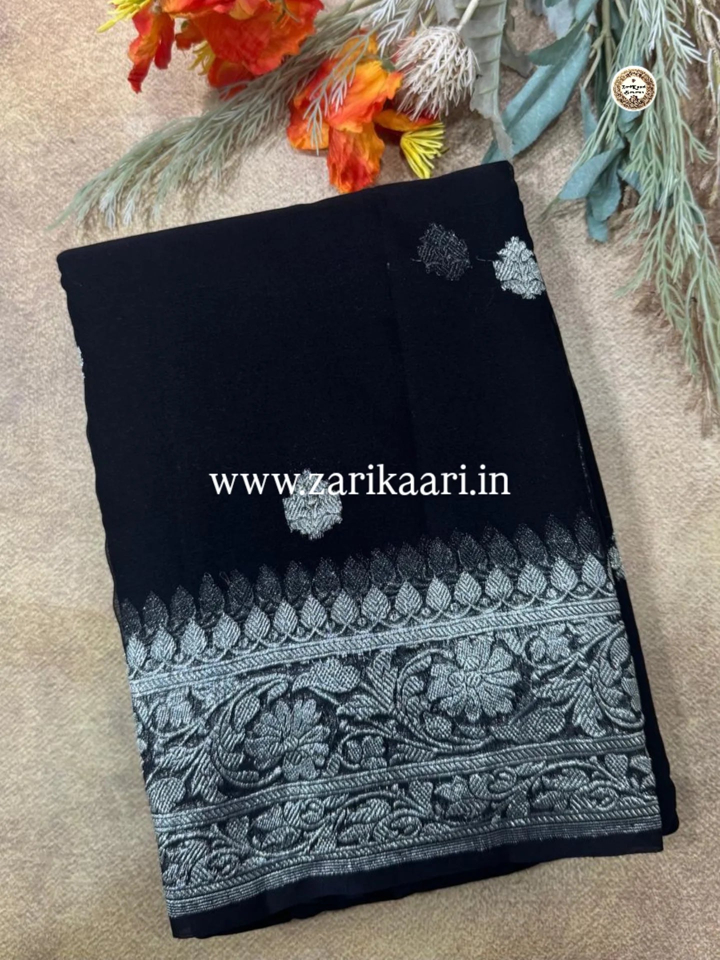 Pure Handloom Georgette Banarasi Saree - Black