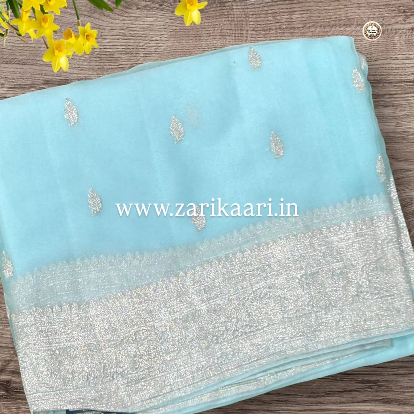 Pure Handloom Georgette Banarasi Saree - Sky-blue