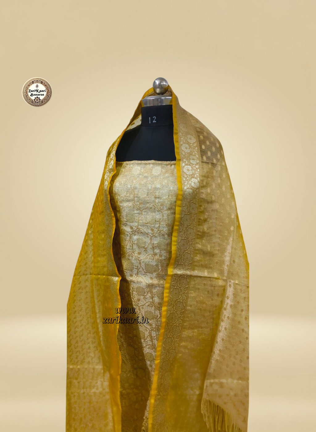 Banarasi Tissue Silk Suit Set with Meenedar Zari Dupatta & Plain Shalwar Jaal Work