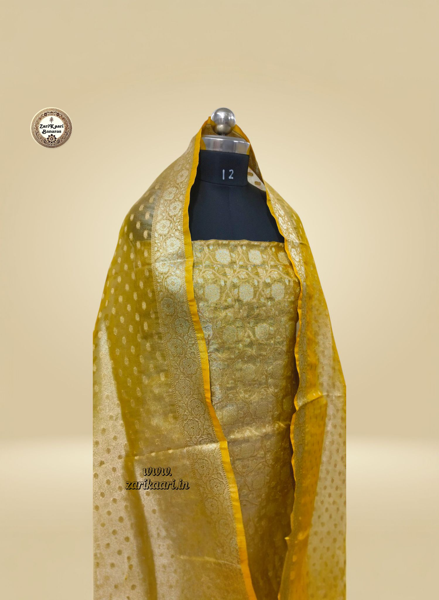 Banarasi Tissue Silk Suit Set with Meenedar Zari Dupatta & Plain Shalwar Jaal Work