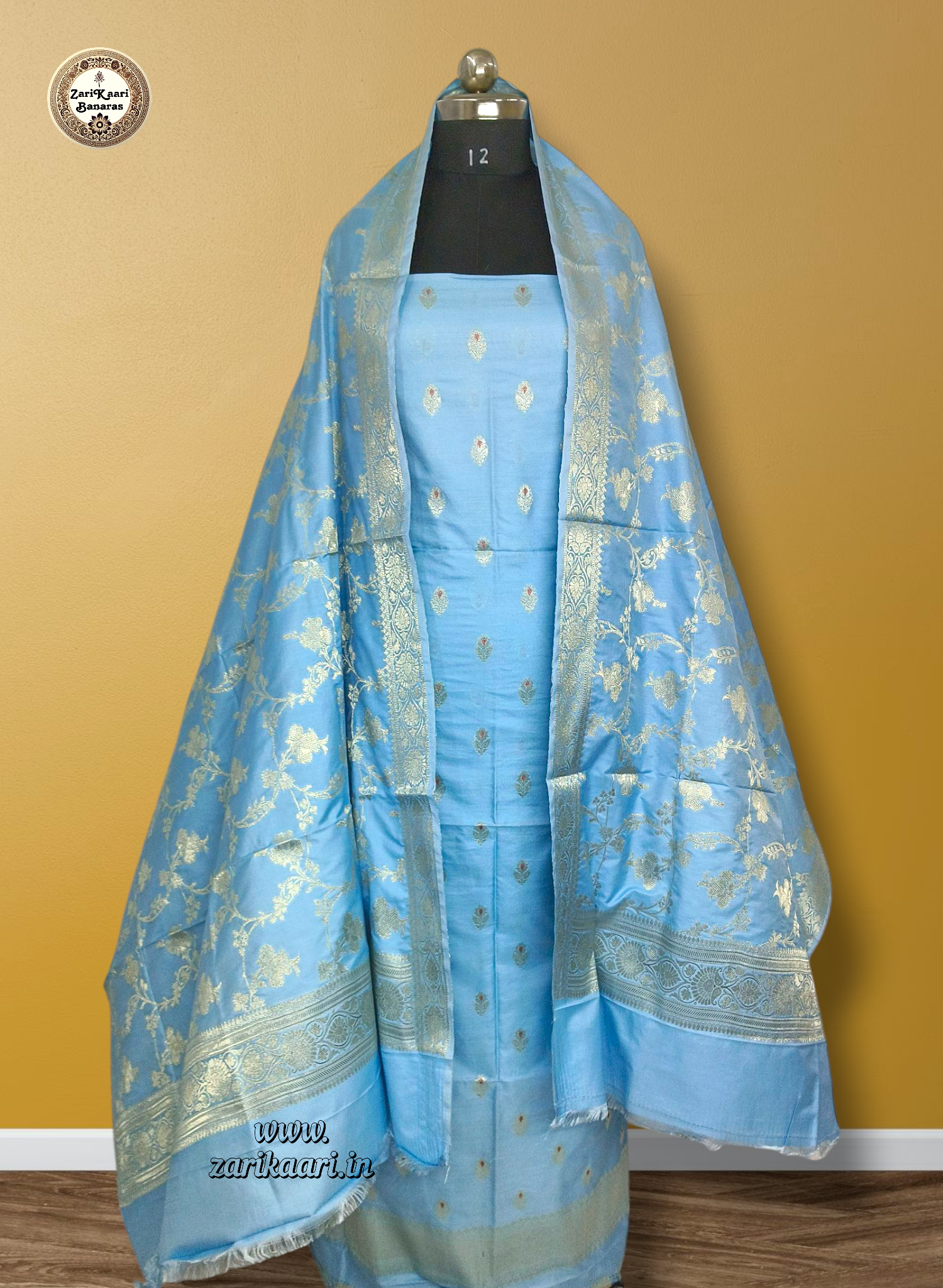 Banarasi Katan Silk Suit Set with Meenedar Dupatta & Plain Shalwar