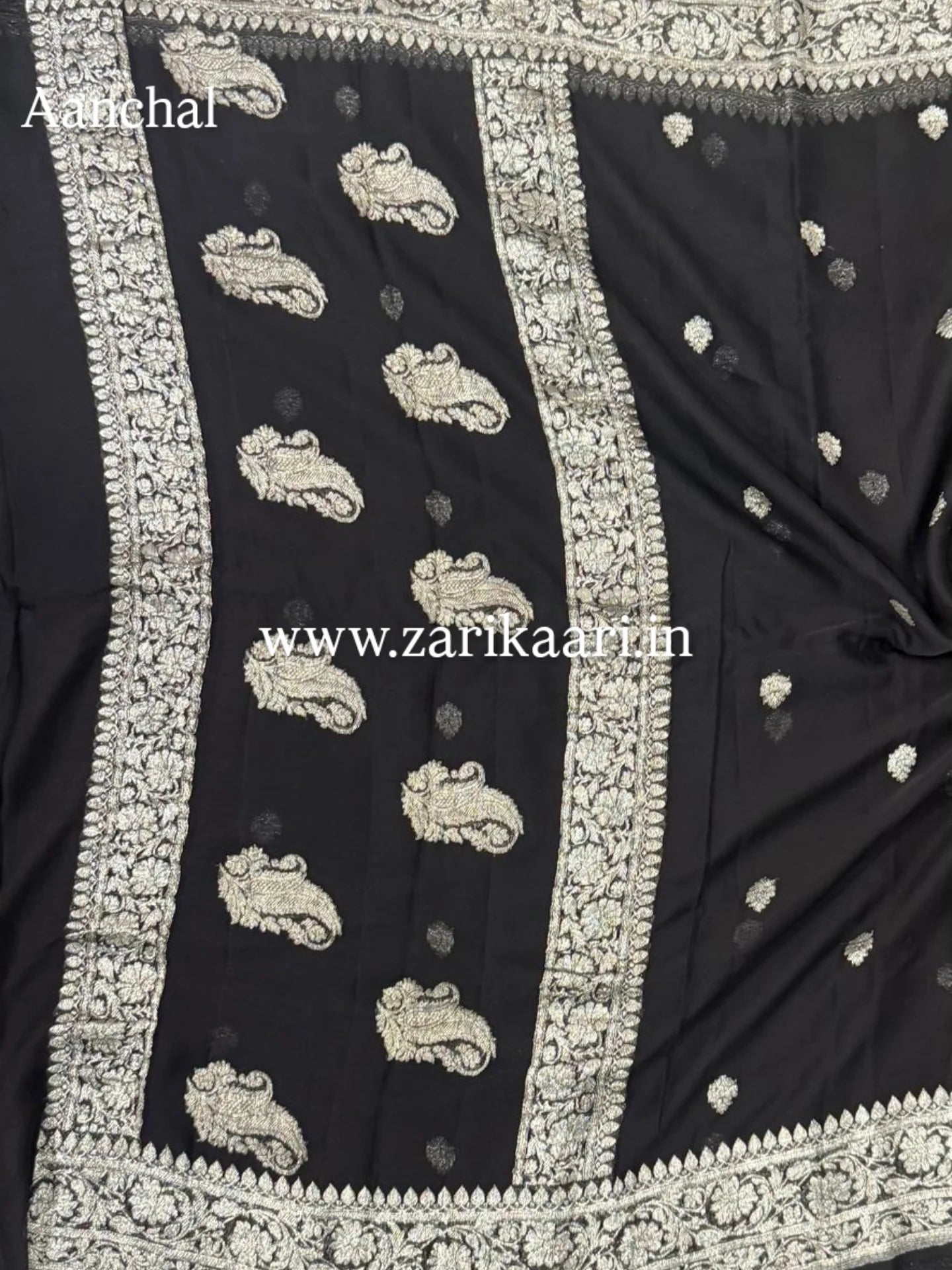Pure Handloom Georgette Banarasi Saree - Black